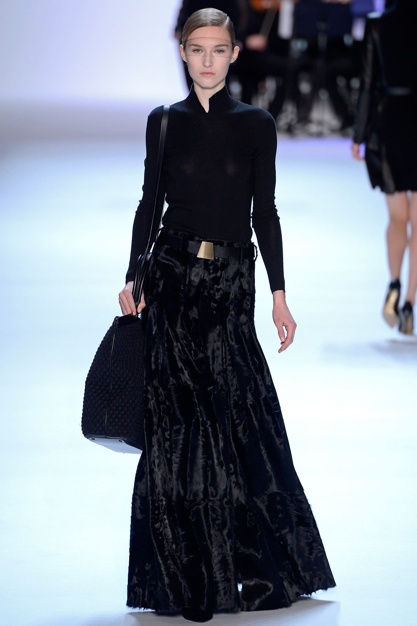 black silk fitted top and skirt