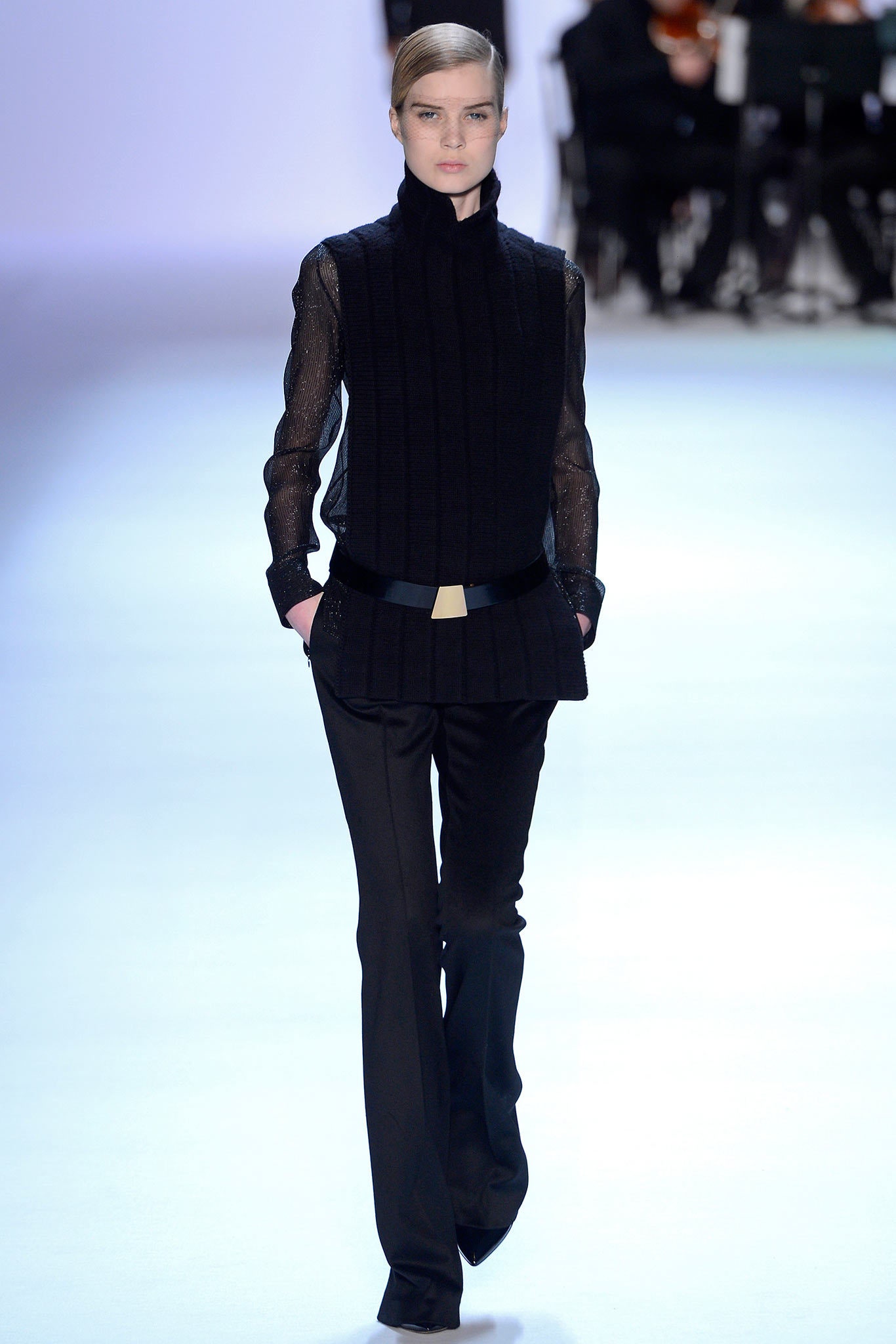 black wool slim straight-leg pants
