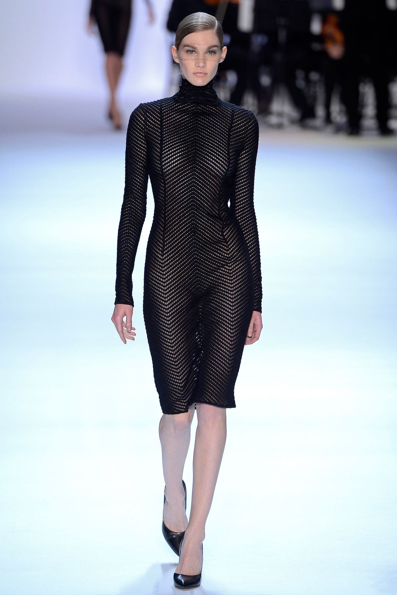 black mesh fitted dress