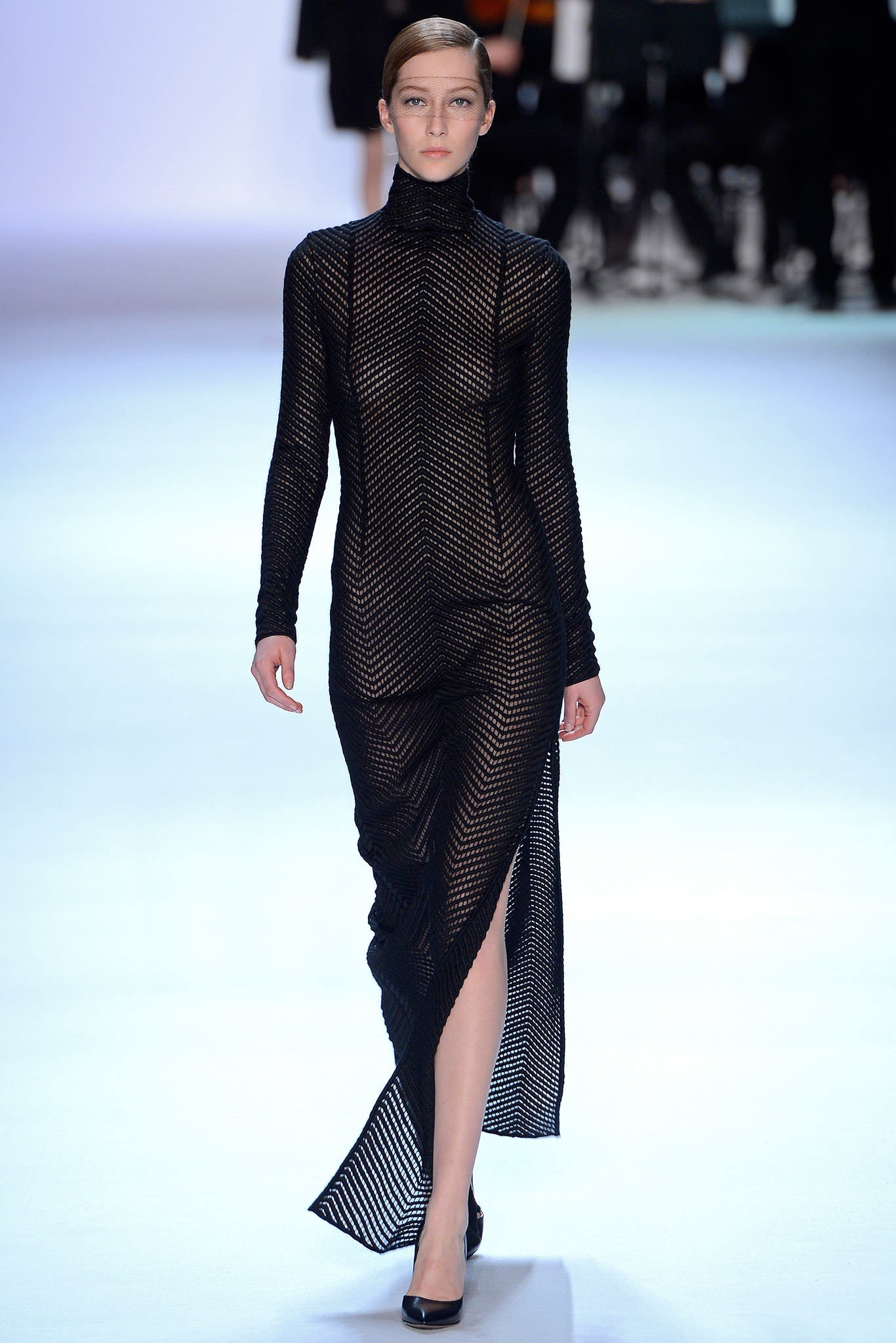 black fitted mesh dress