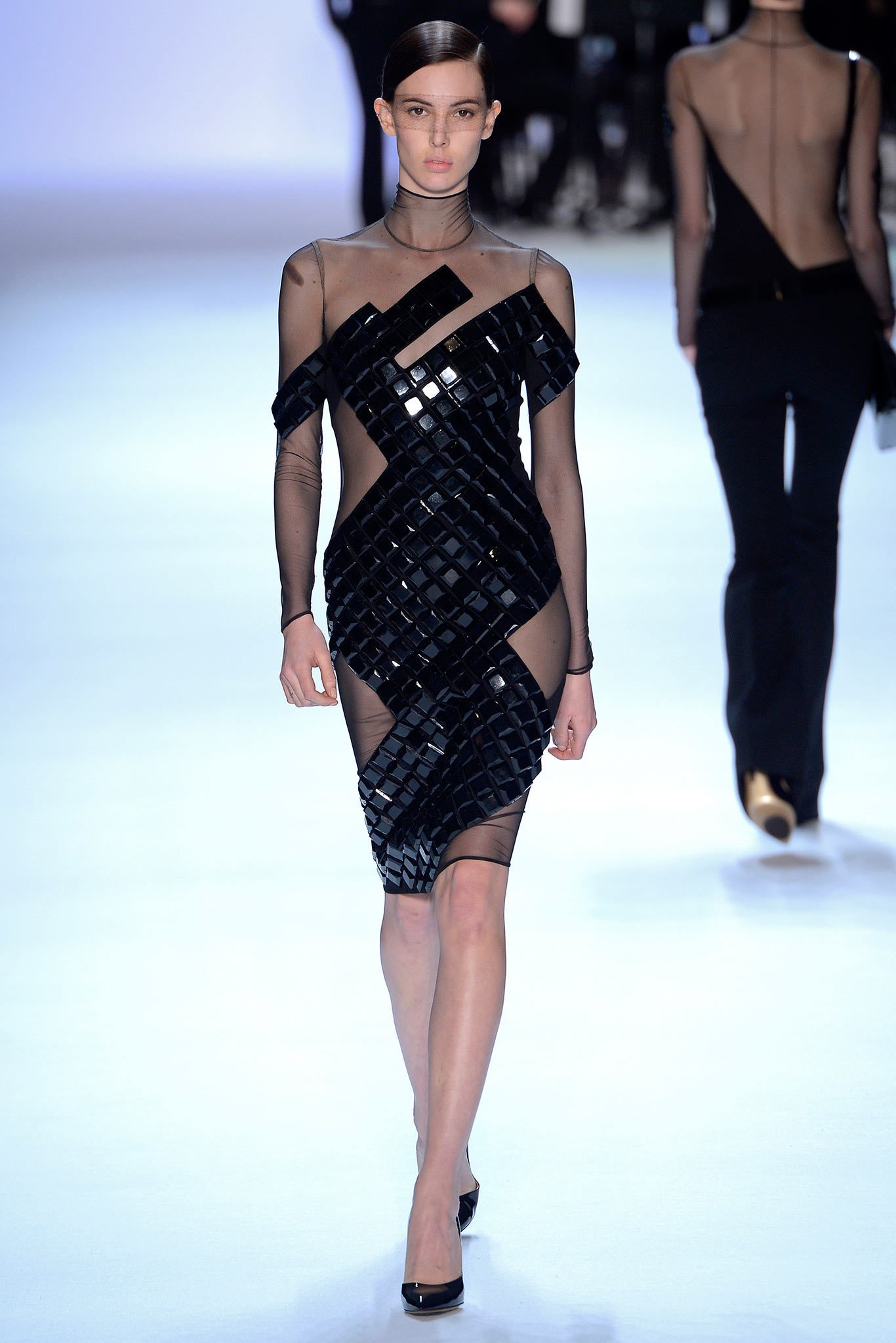black sheer off-shoulder dress