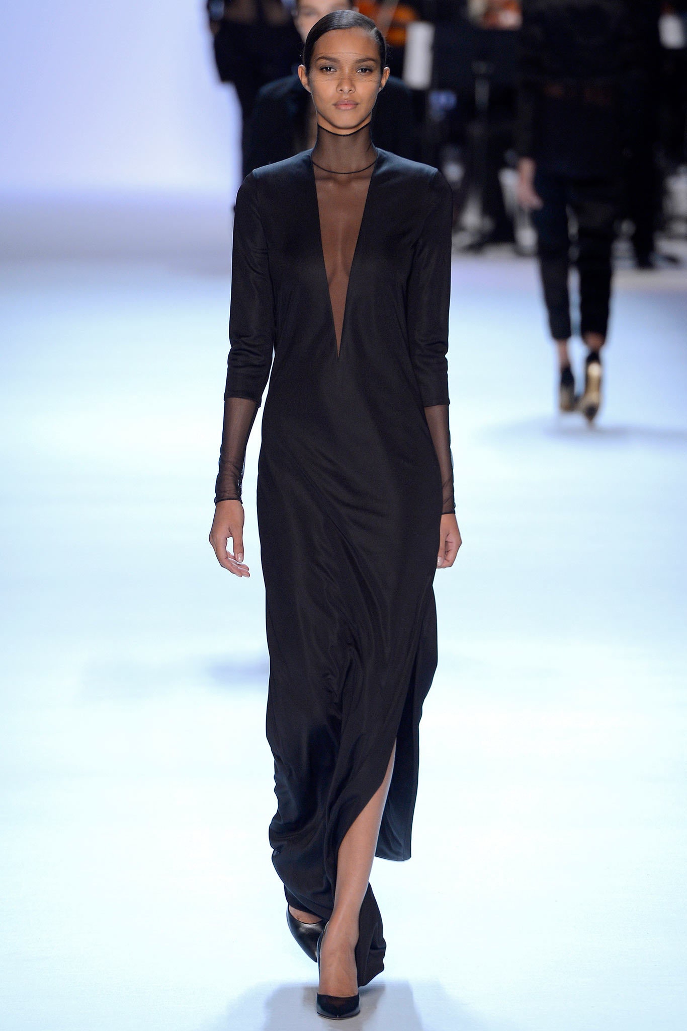 black silk fitted gown