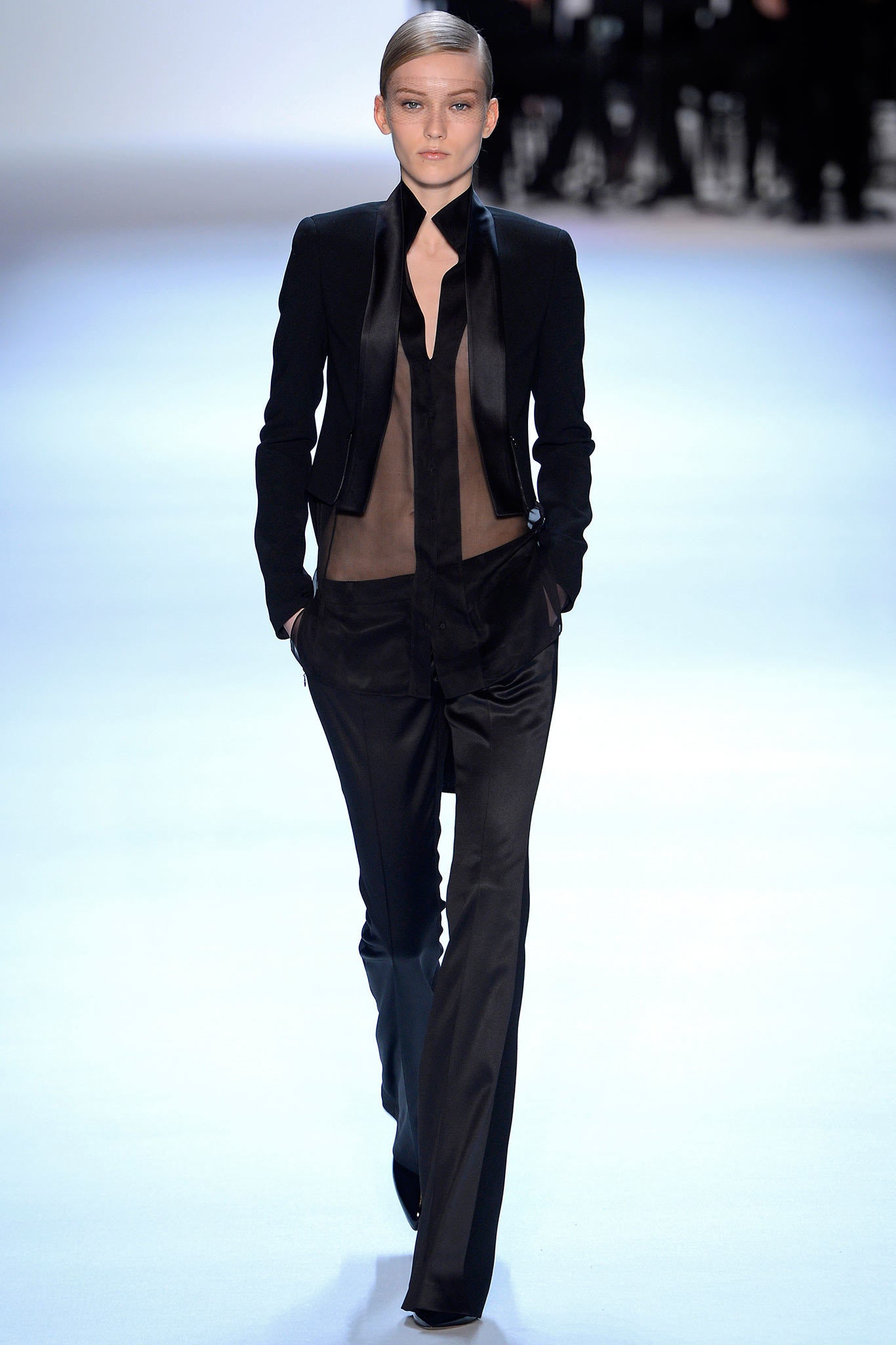 black silk tailored straight-leg pants