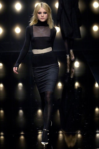 black fitted top and pencil skirt
