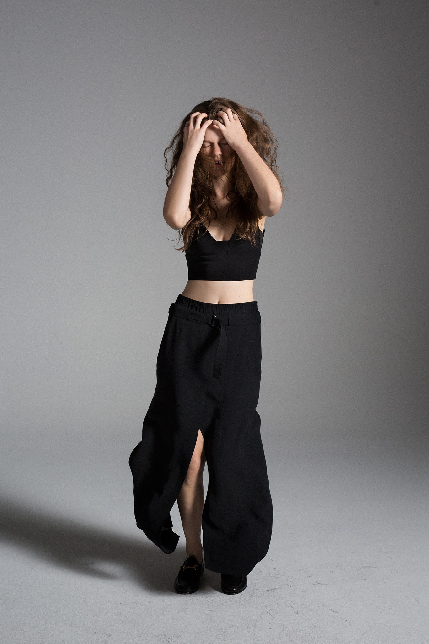 black crop-top and skirt