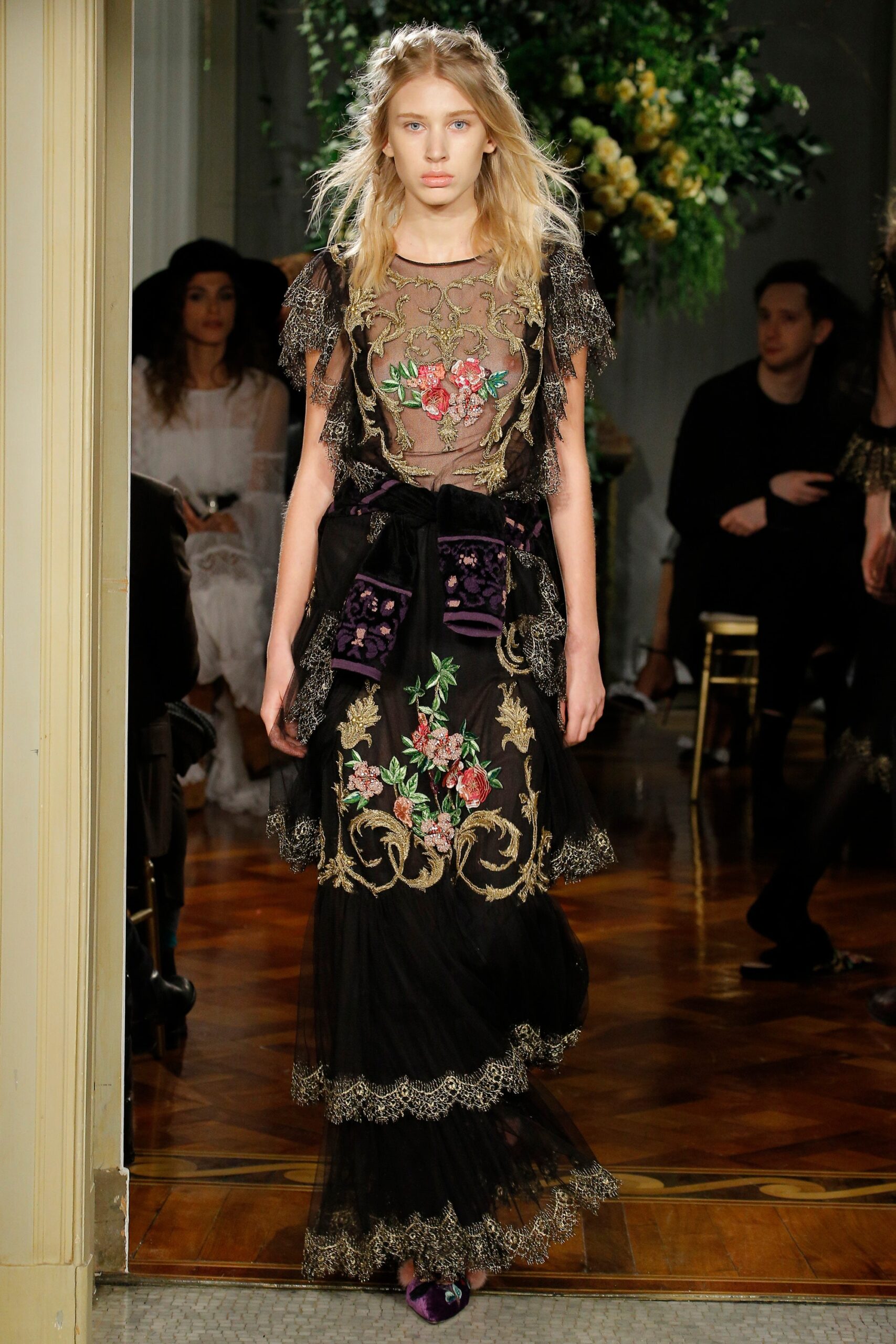 black lace embroidered gown