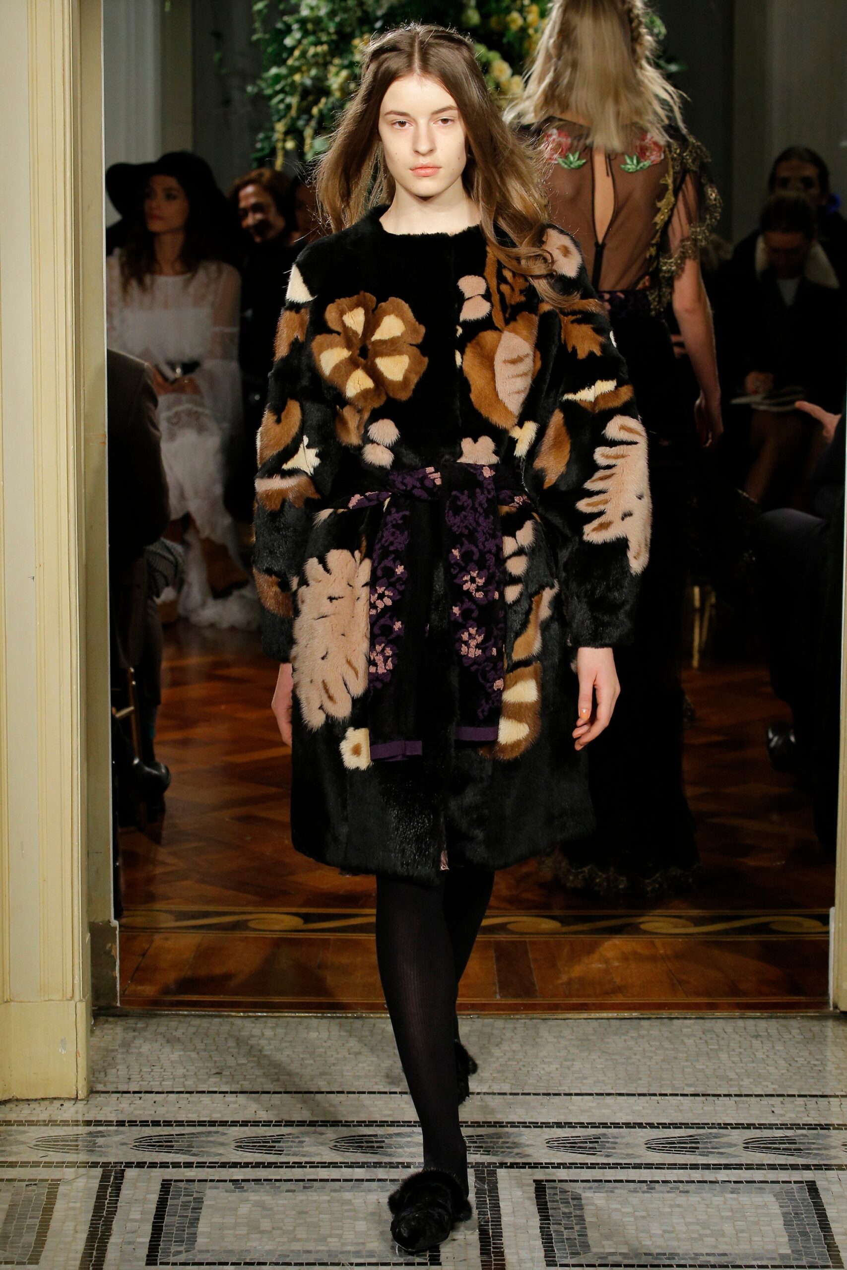 black fur embroidered coat