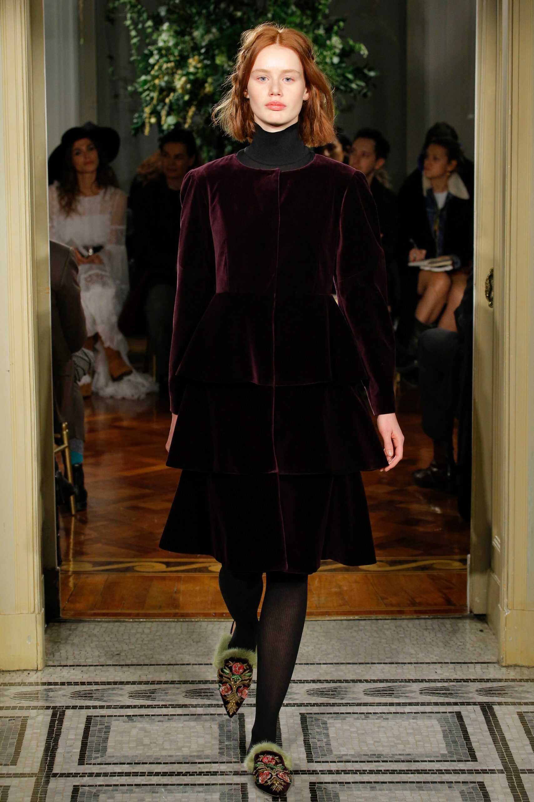 purple velvet long-sleeve dress