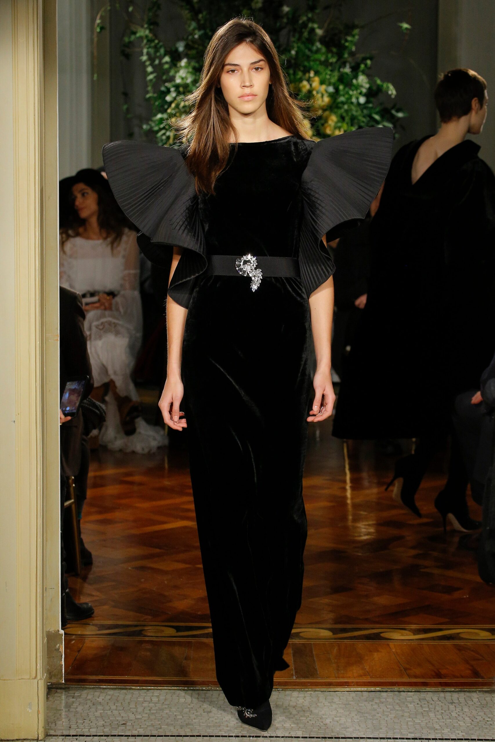 black velvet fitted gown