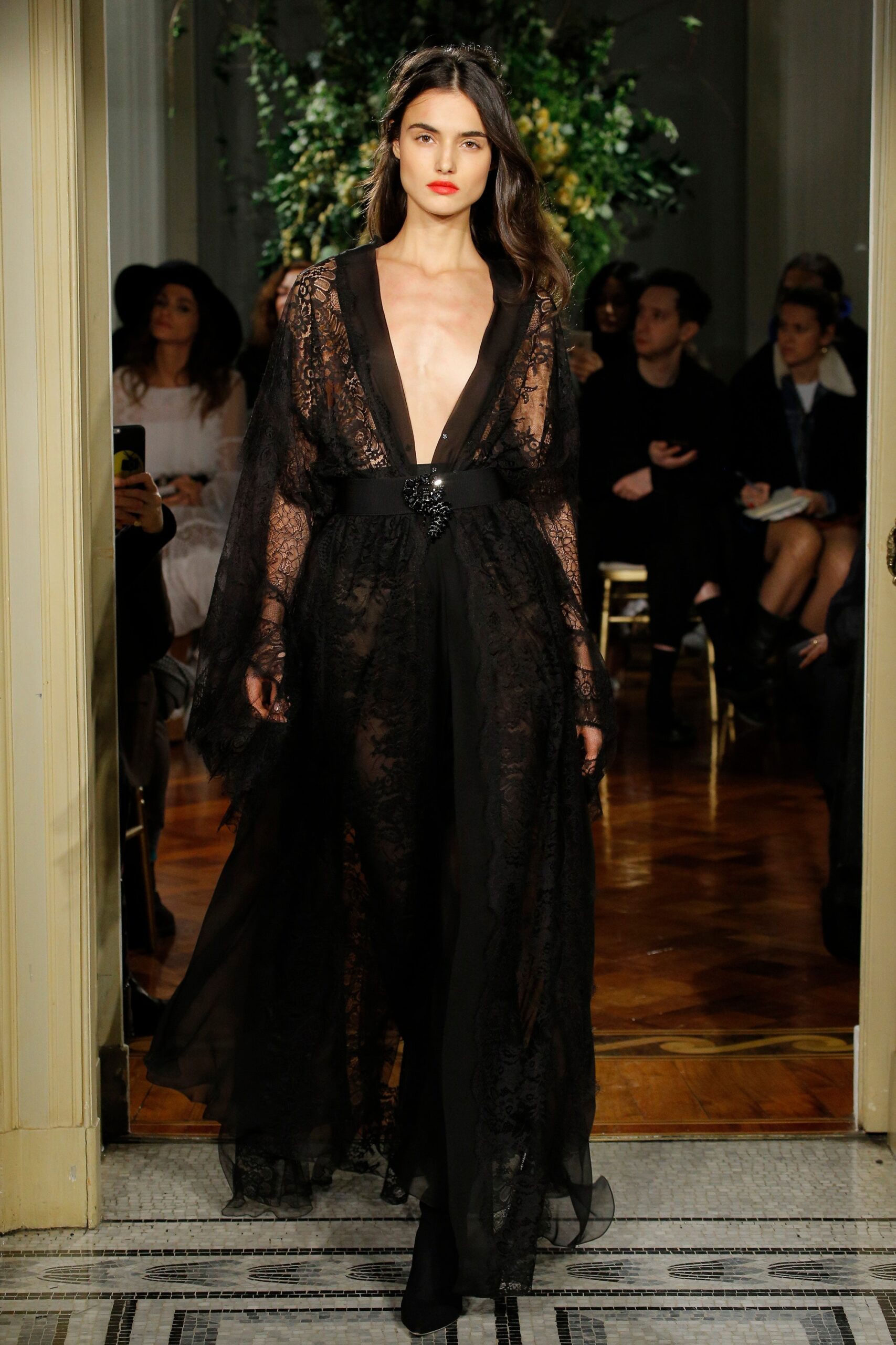 black lace fitted gown