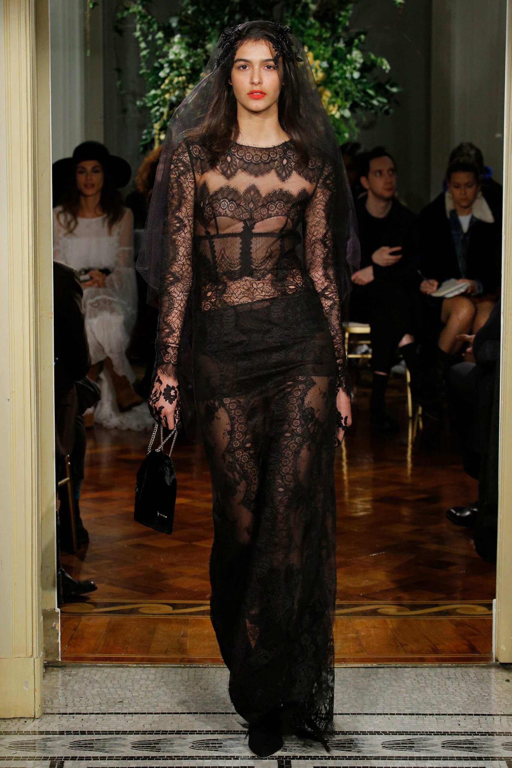 black lace fitted gown