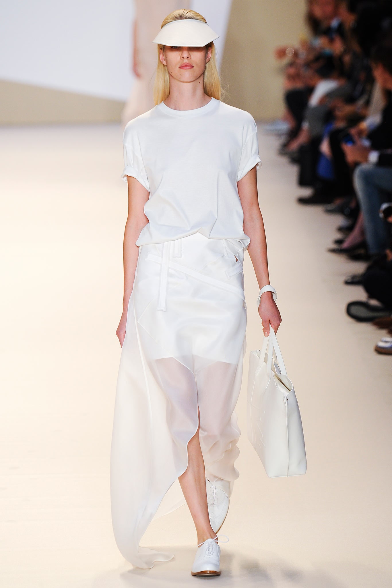 white relaxed top with asymmetric skirt