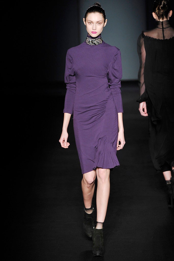 fitted purple ruched dress