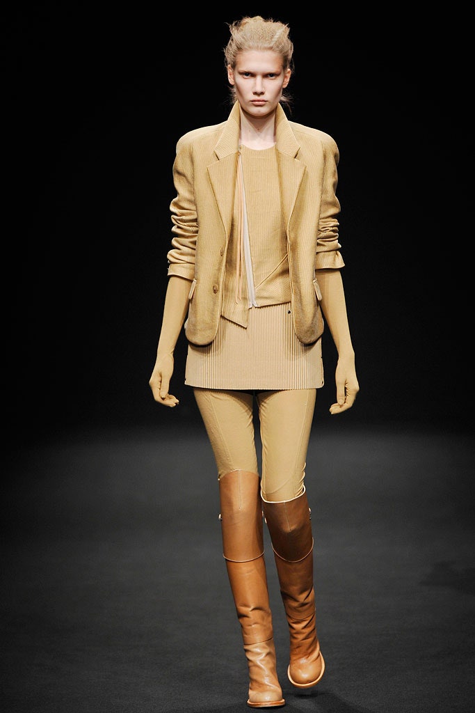 beige structured blazer and fitted top