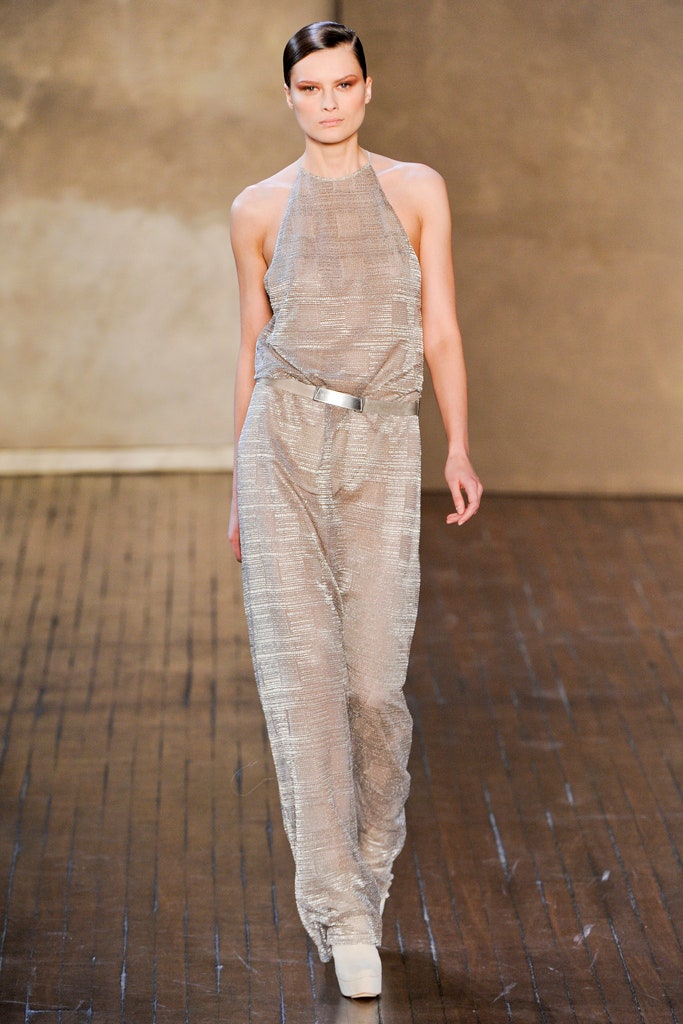 silver metallic sleeveless jumpsuit