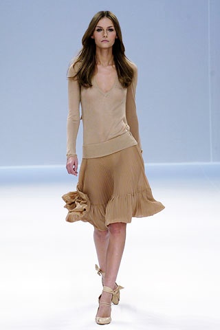 beige silk fitted pleated tiered flowing midi skirt