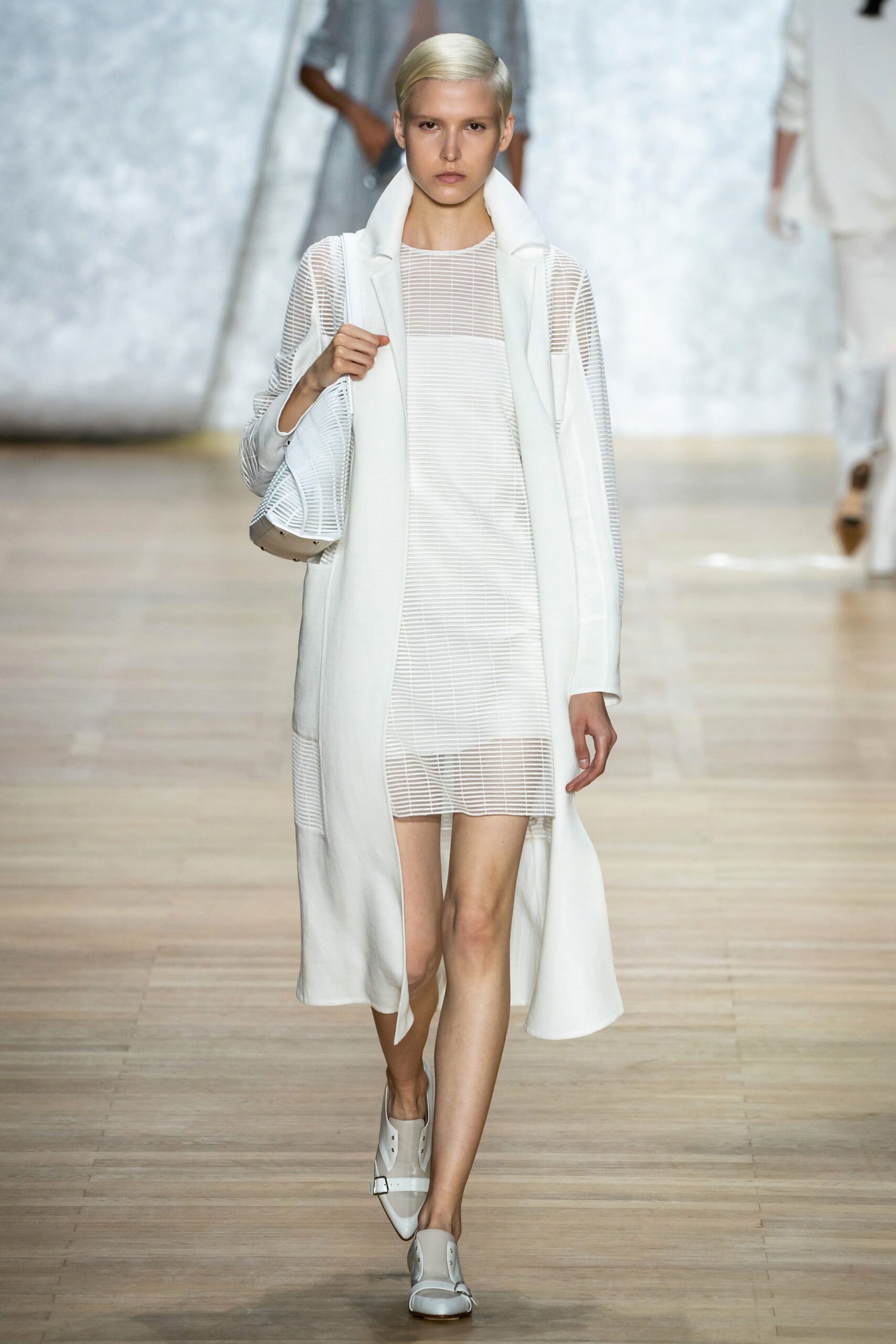 white fitted coat and dress