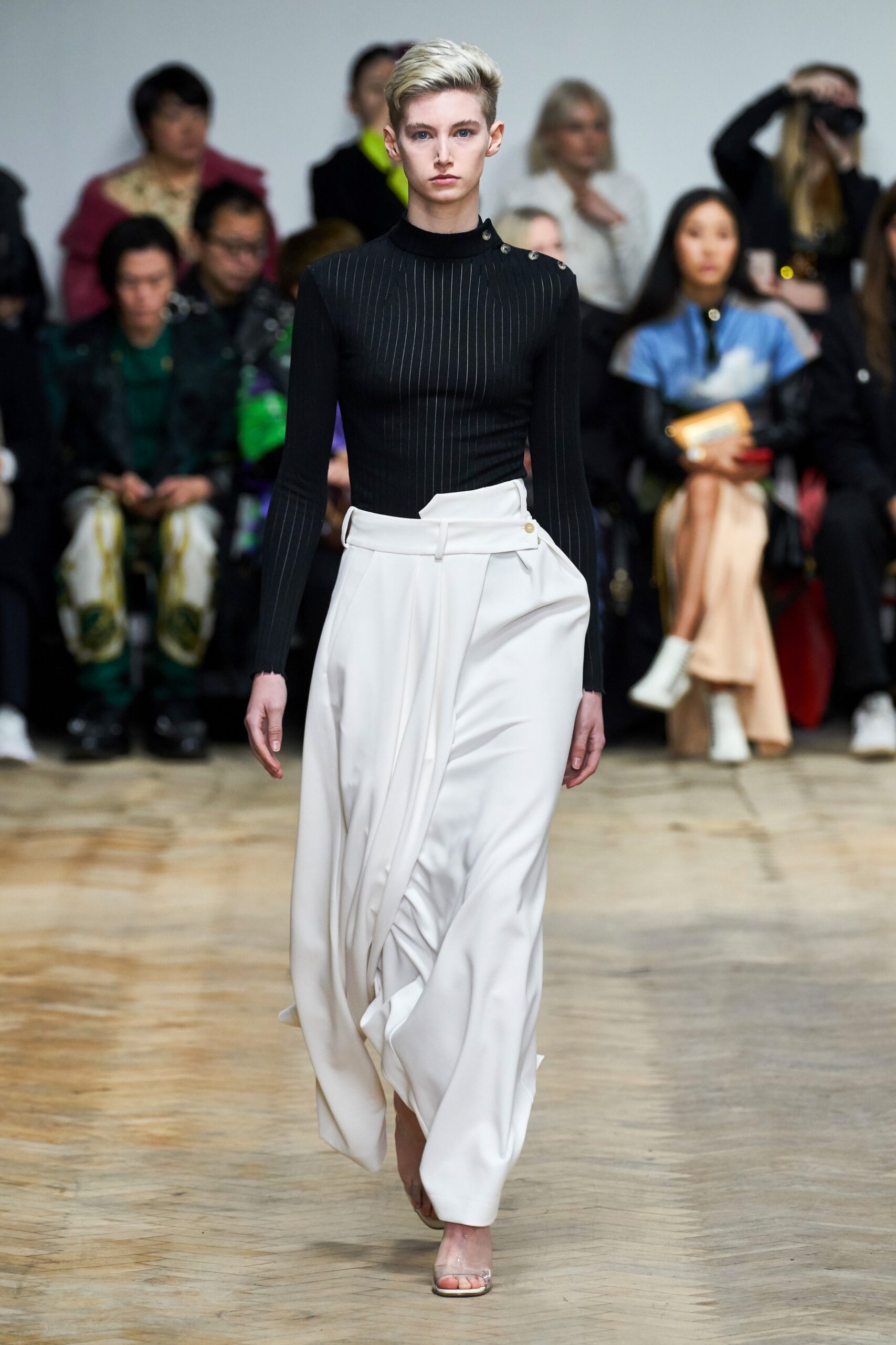 white silk relaxed high-waisted pleated pants