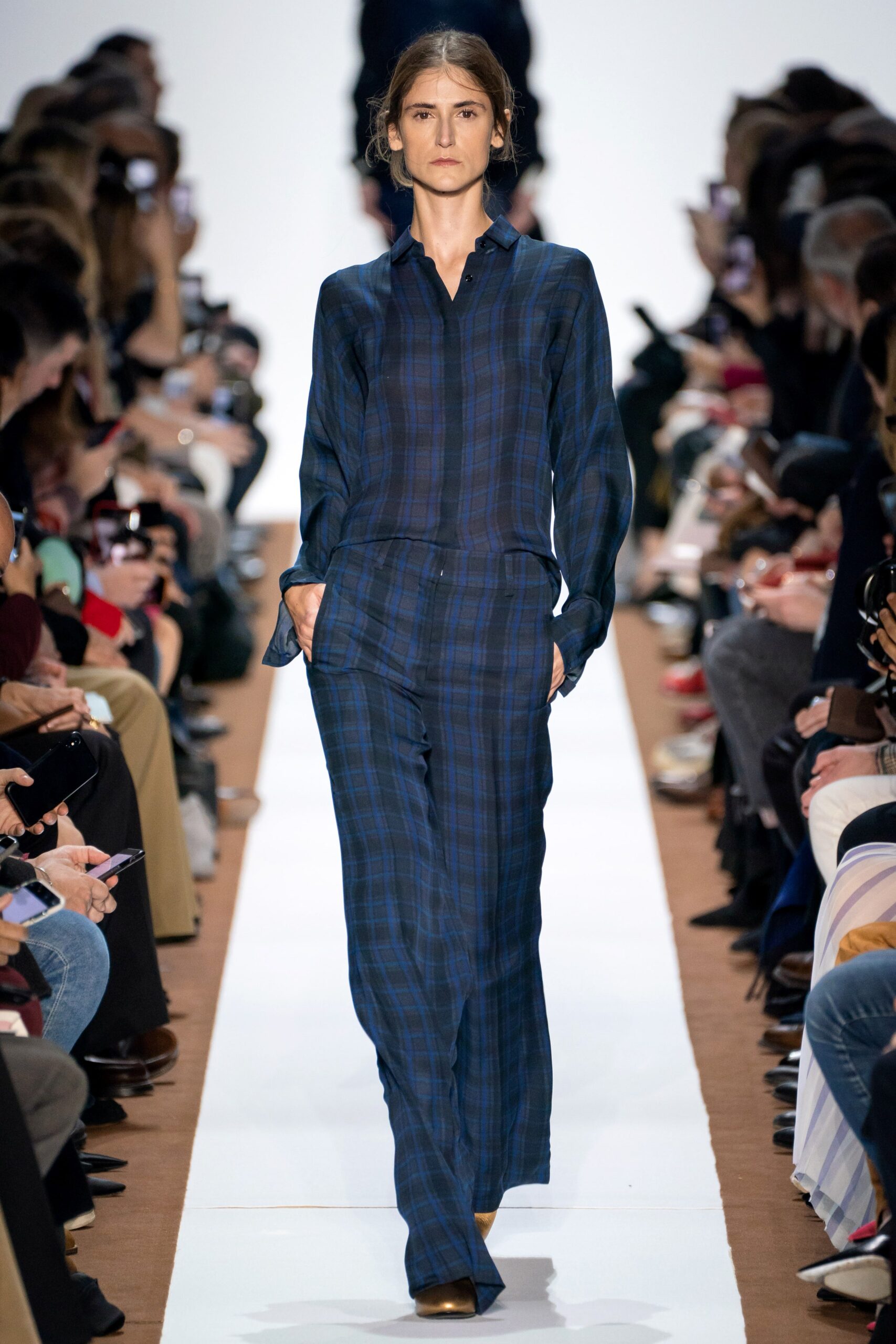 blue and black checked jumpsuit