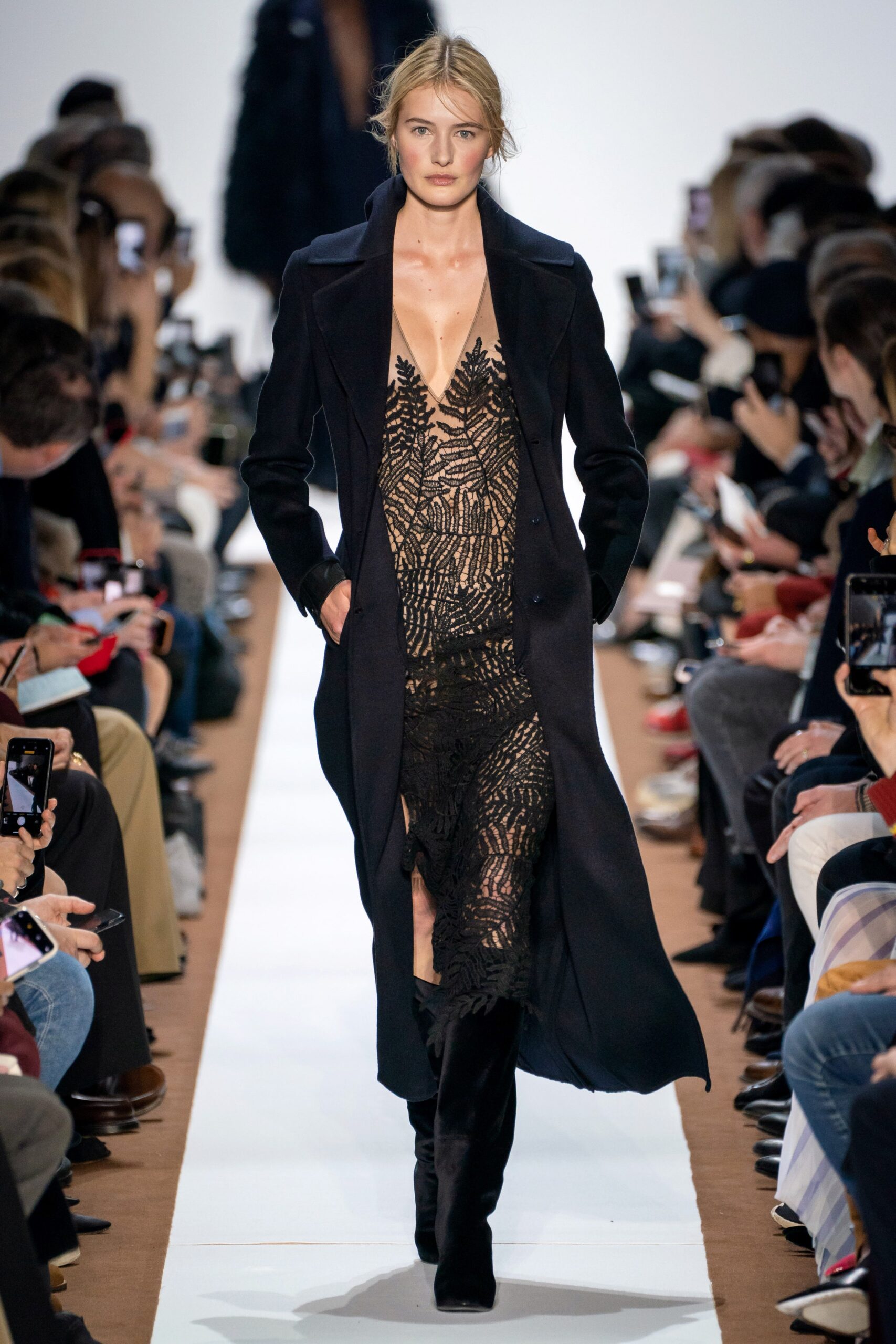 black lace sleeveless v-neck fitted embroidered midi dress