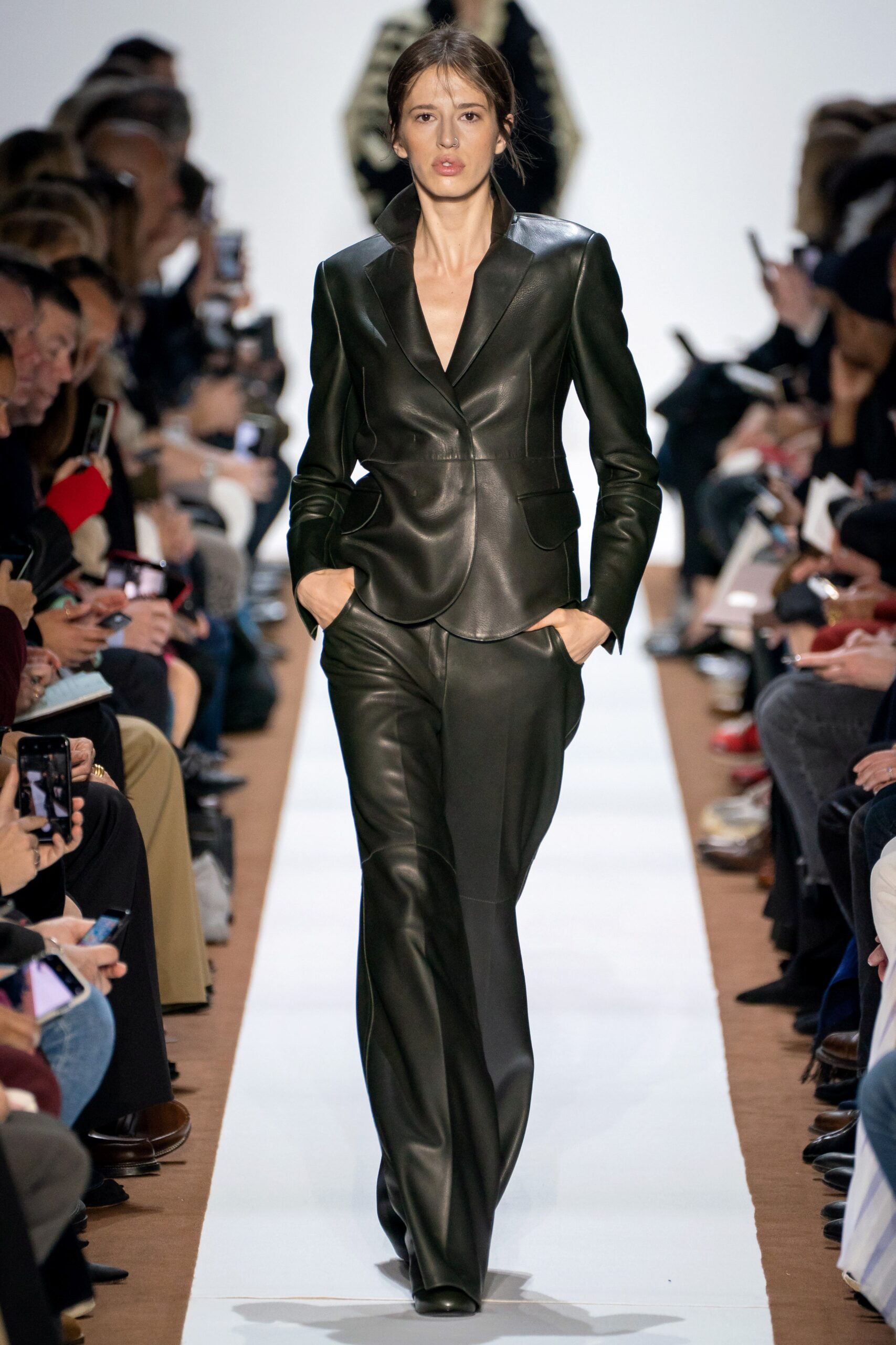 black leather fitted suit