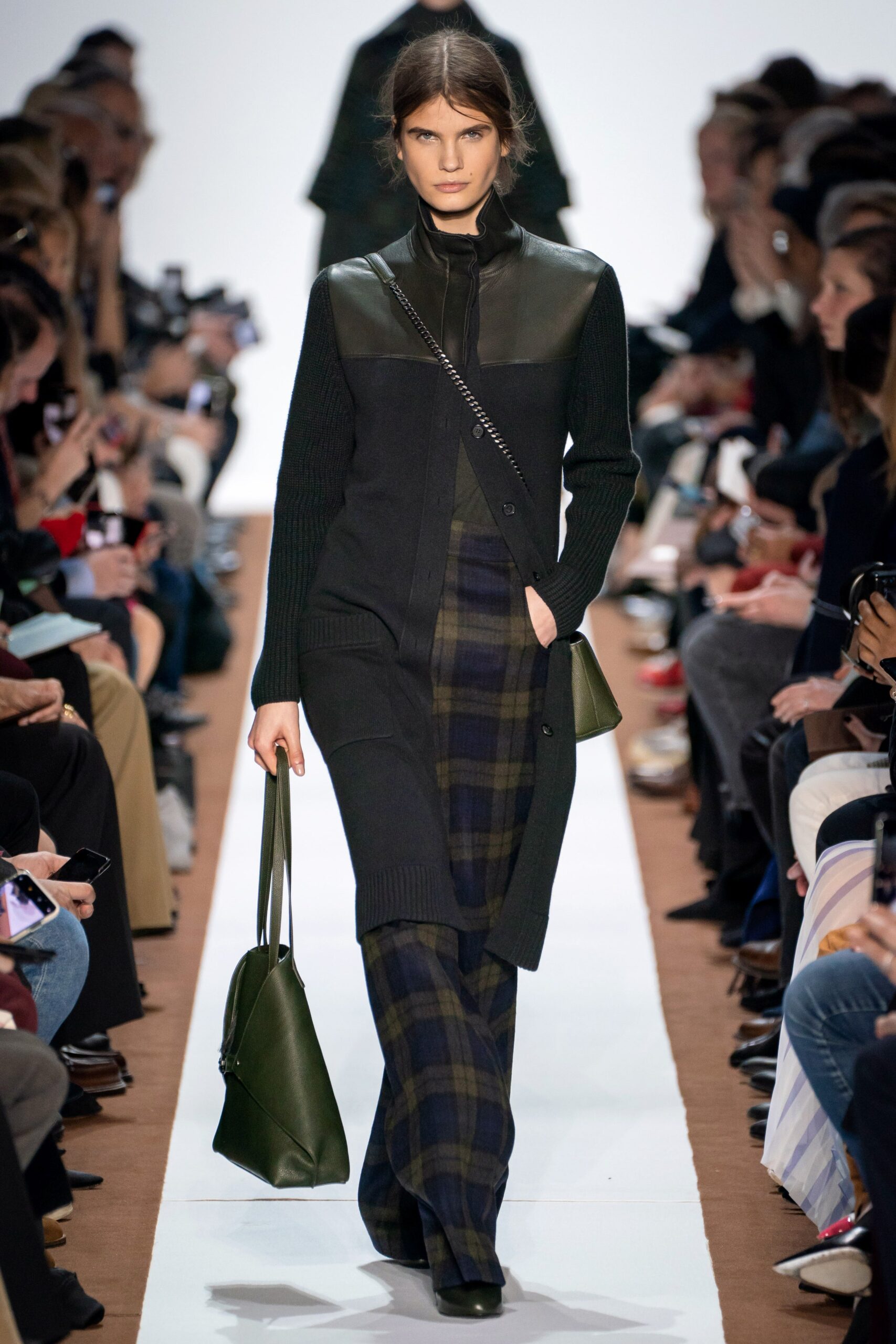 black green wool coat with plaid pants