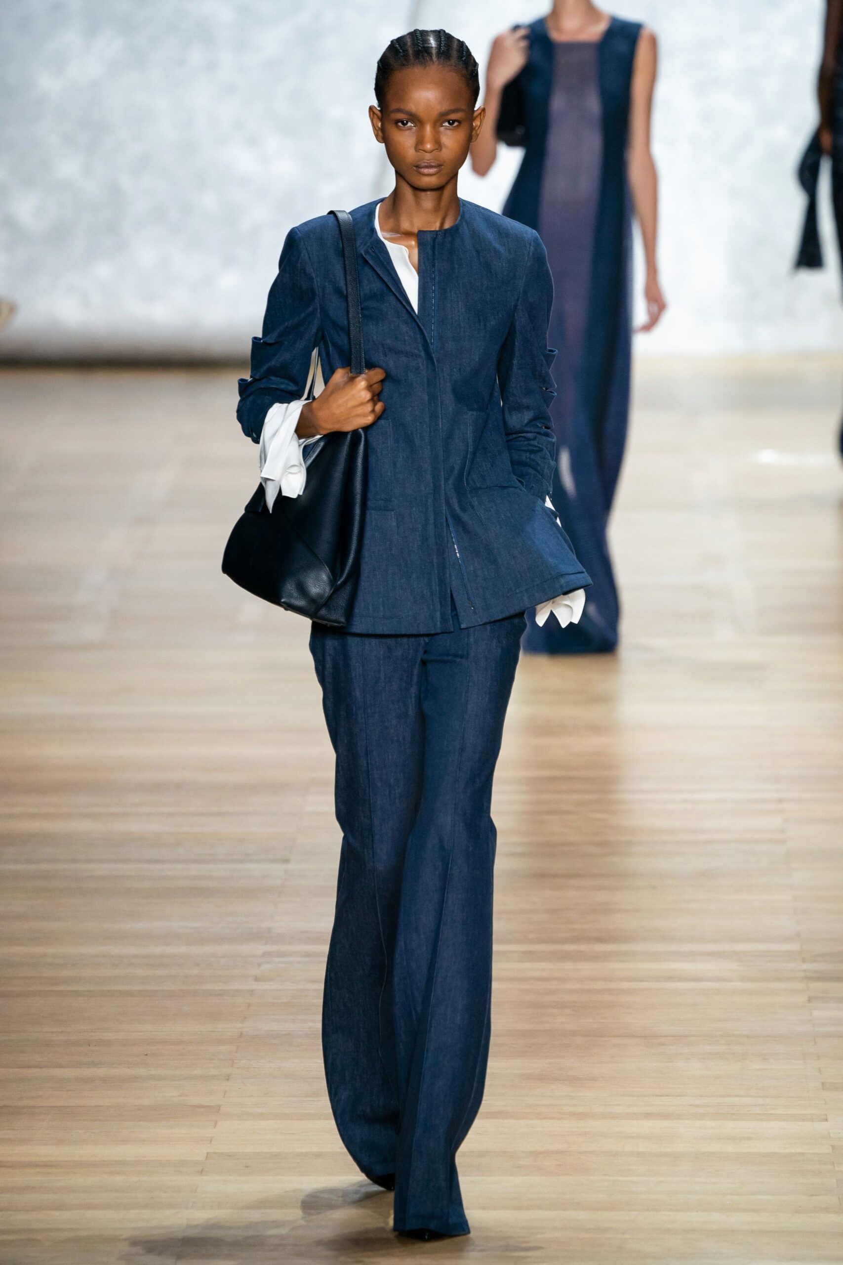 blue denim tailored blazer and pants