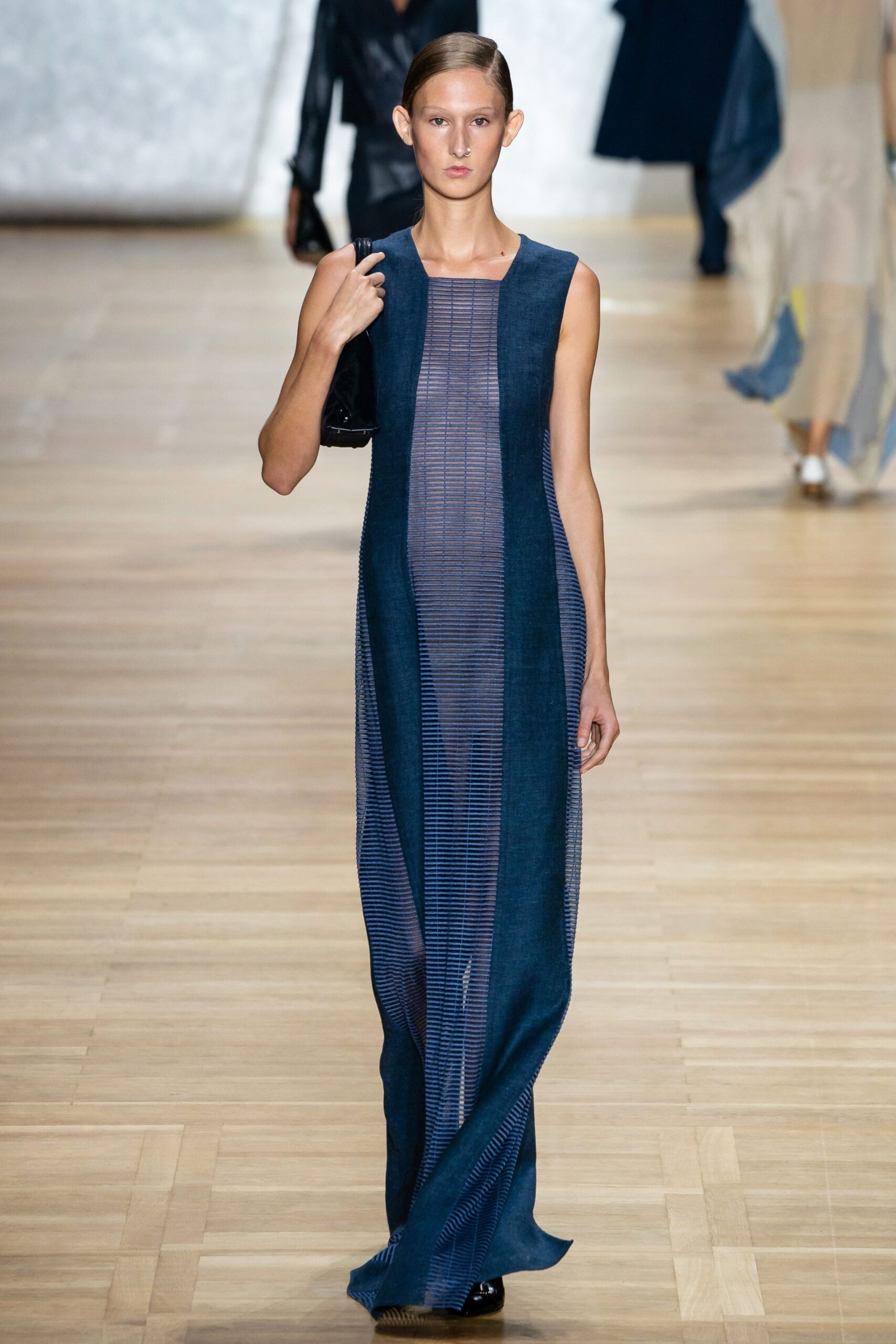 blue silk sleeveless dress