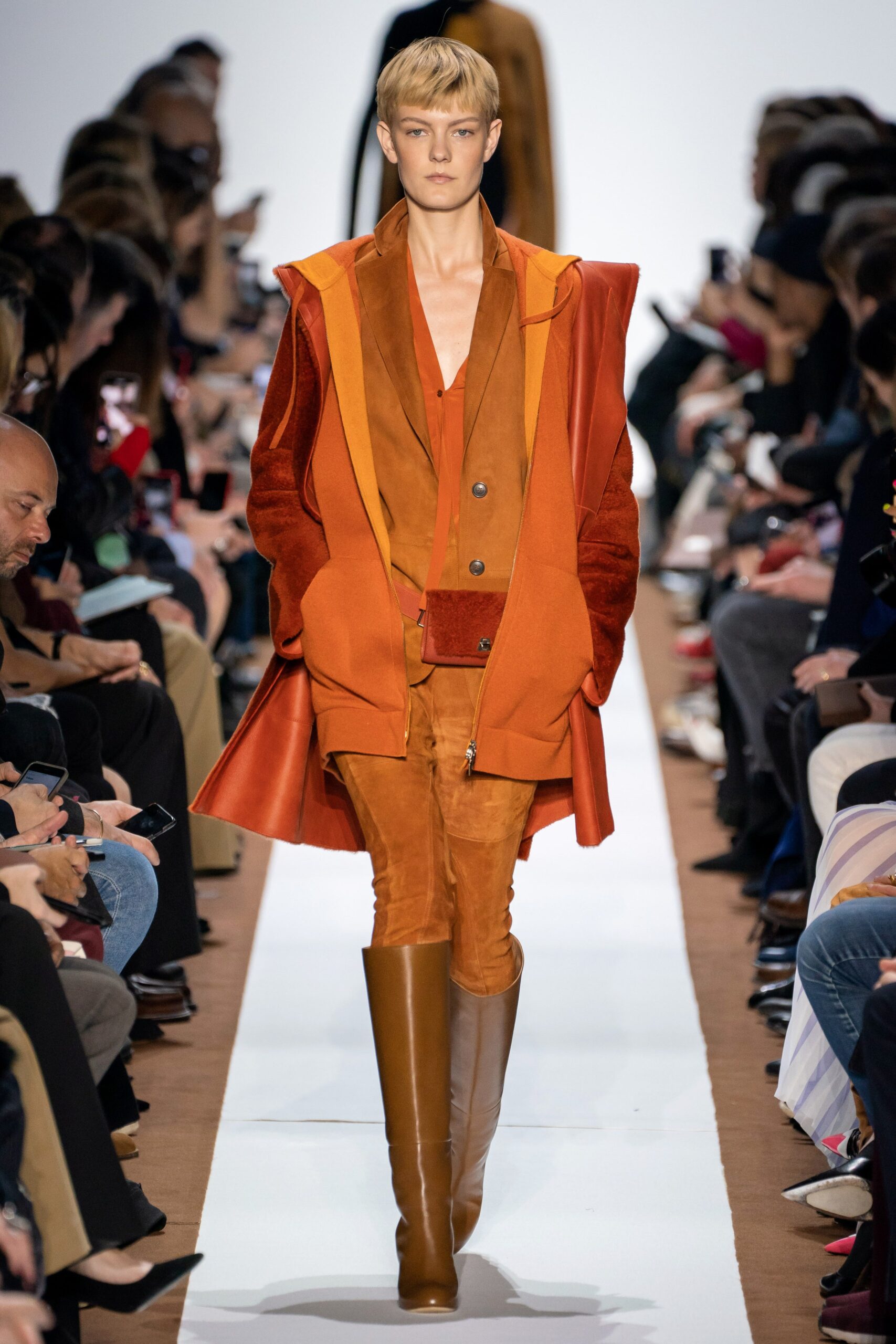 orange suede slim straight-leg pants