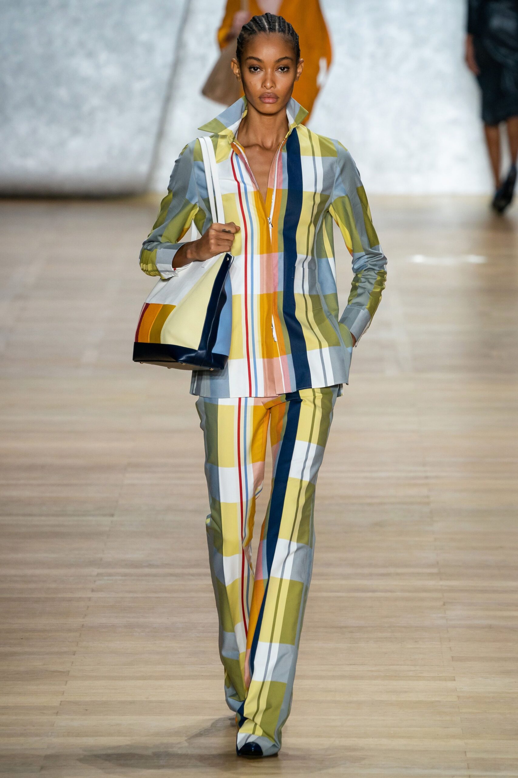 tailored checked suit with bag