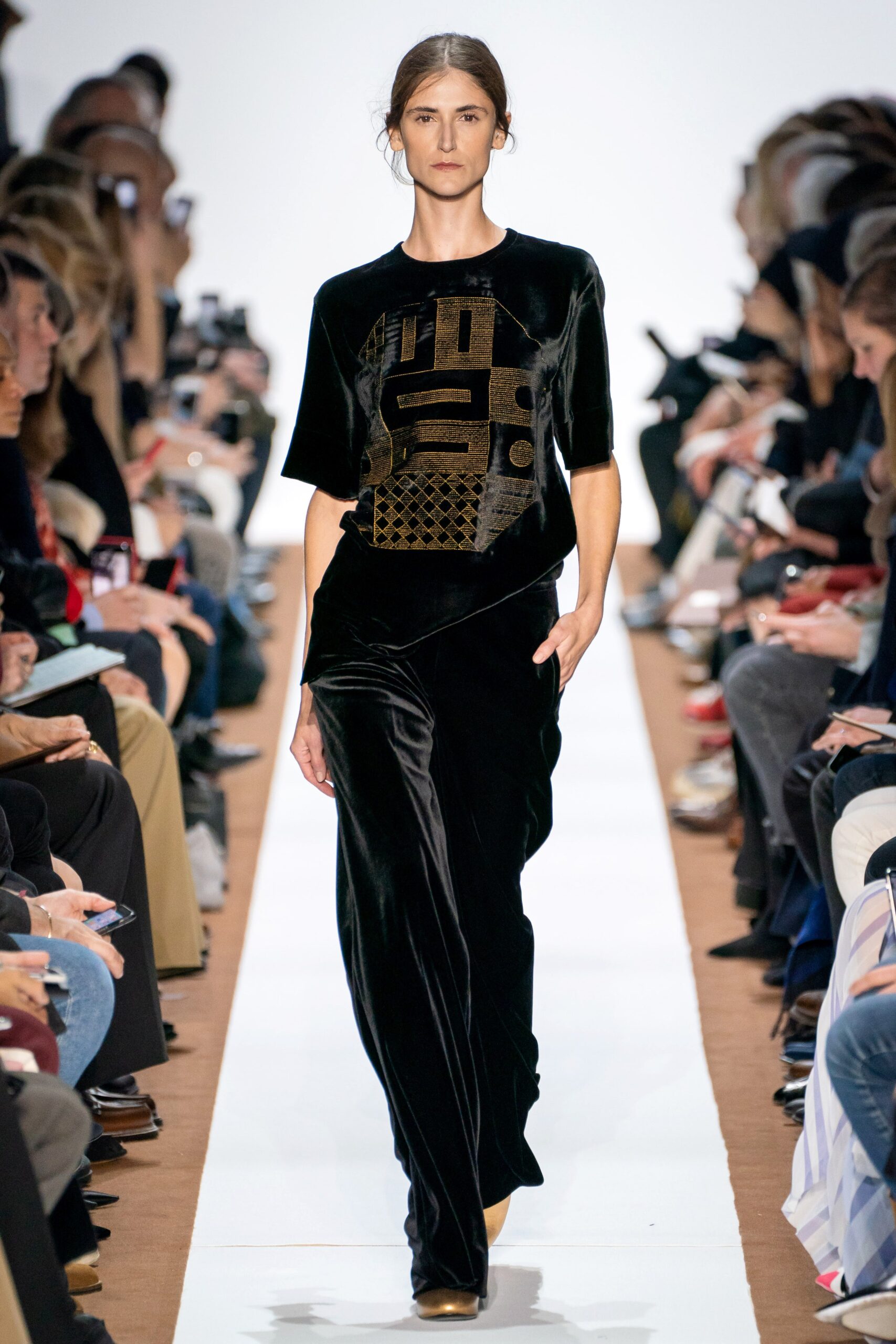 black velvet short-sleeve collared fitted embellished top