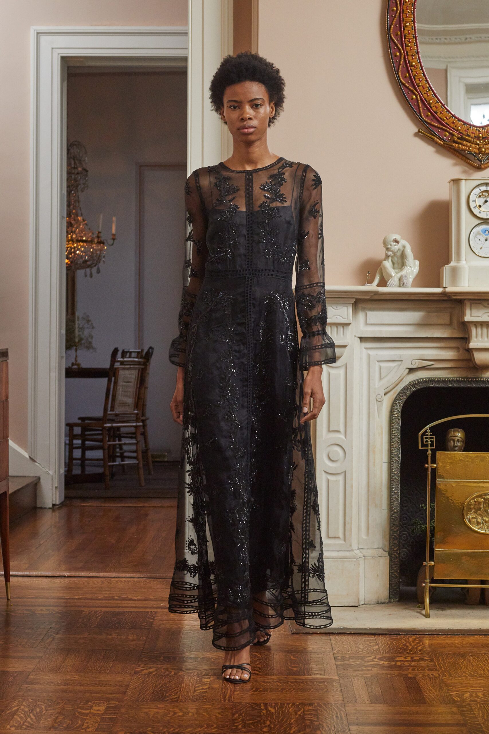black lace embroidered gown