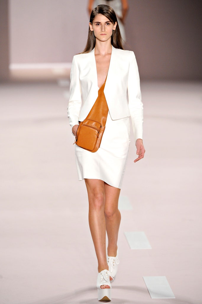 white tailored blazer and fitted dress