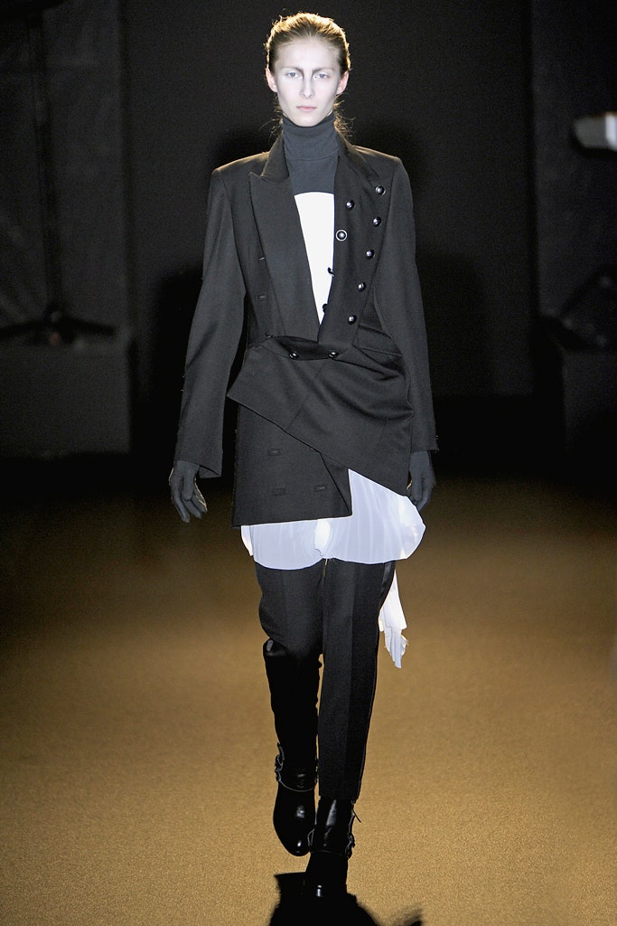 black tailored blazer with white top
