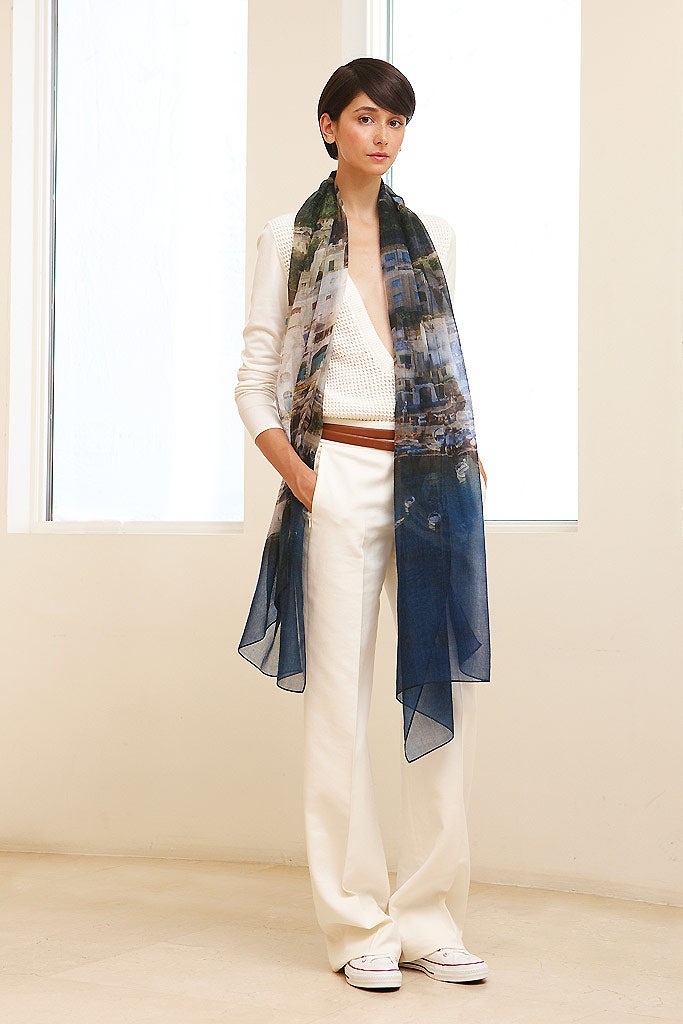 blue chiffon printed flowing scarf