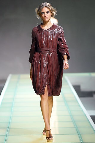 brown vinyl pleated midi dress