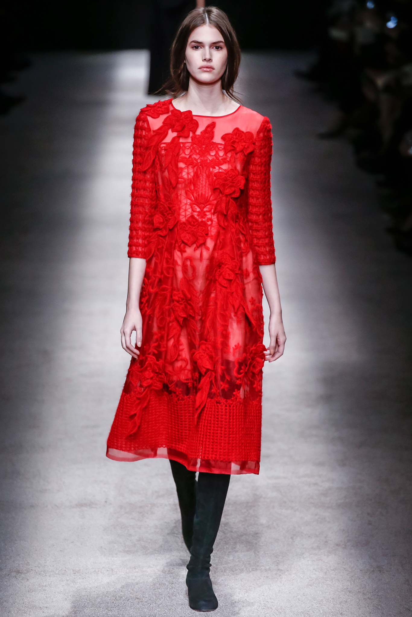 red embroidered midi dress