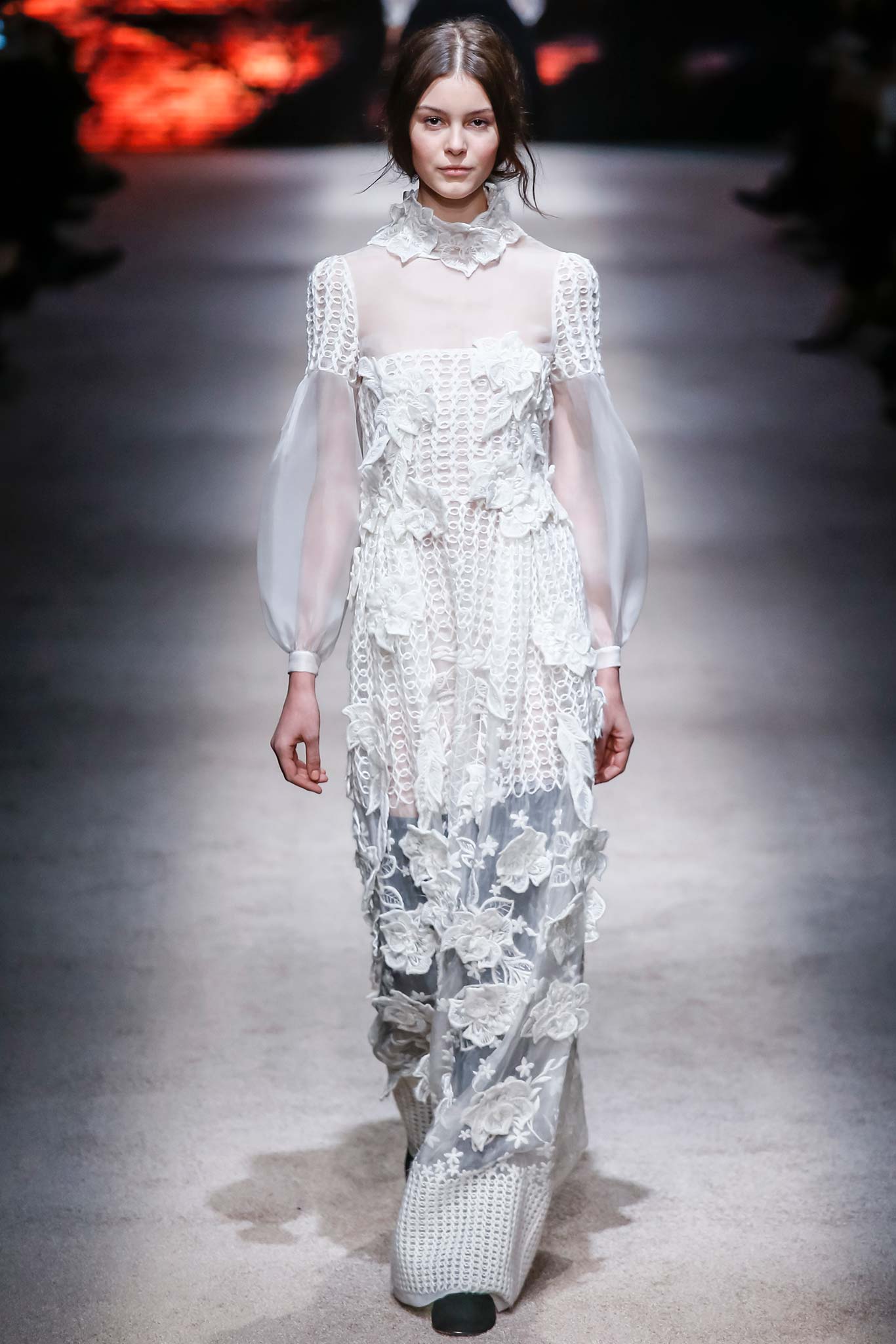 white lace embroidered gown