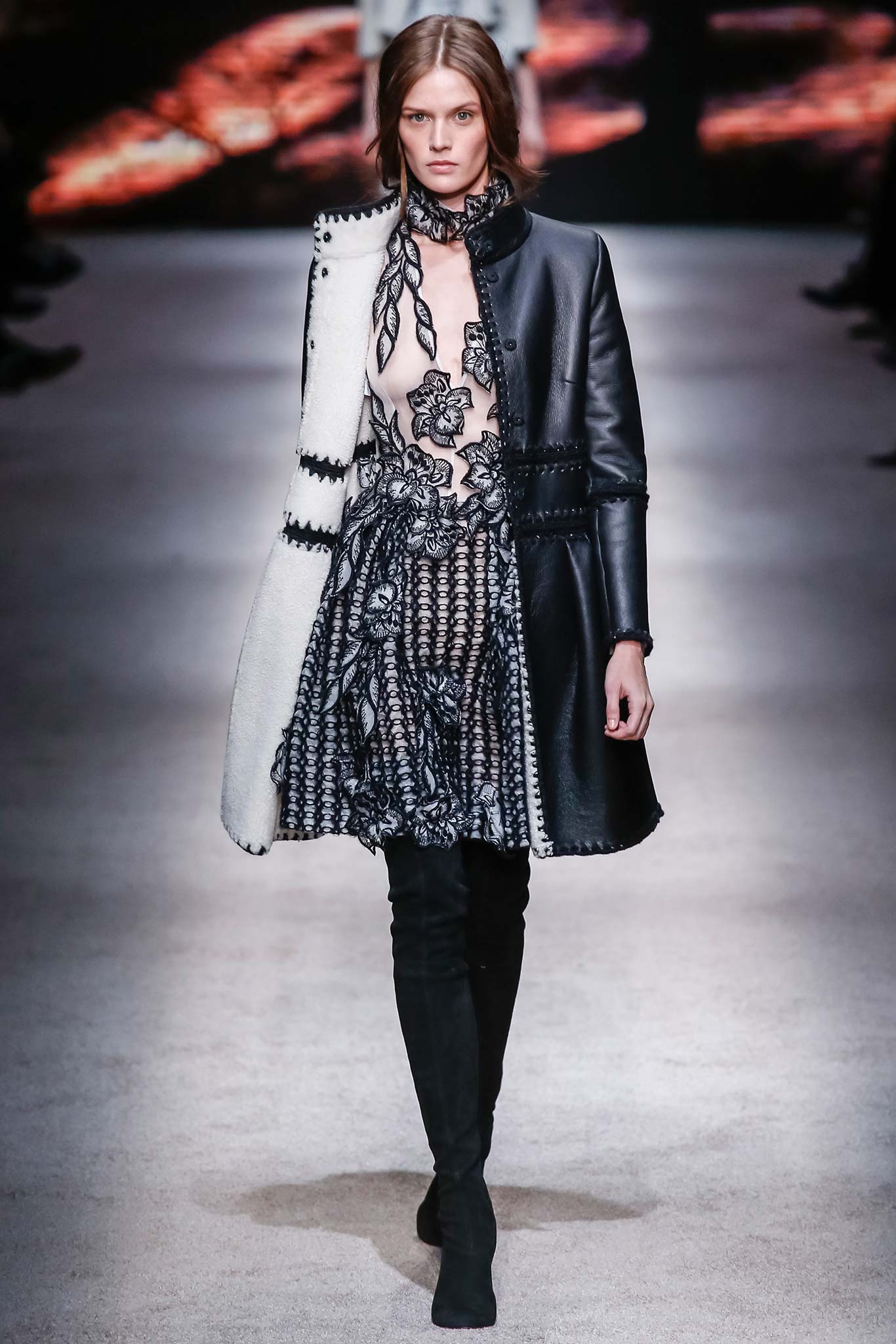black and white fitted coat with mini dress