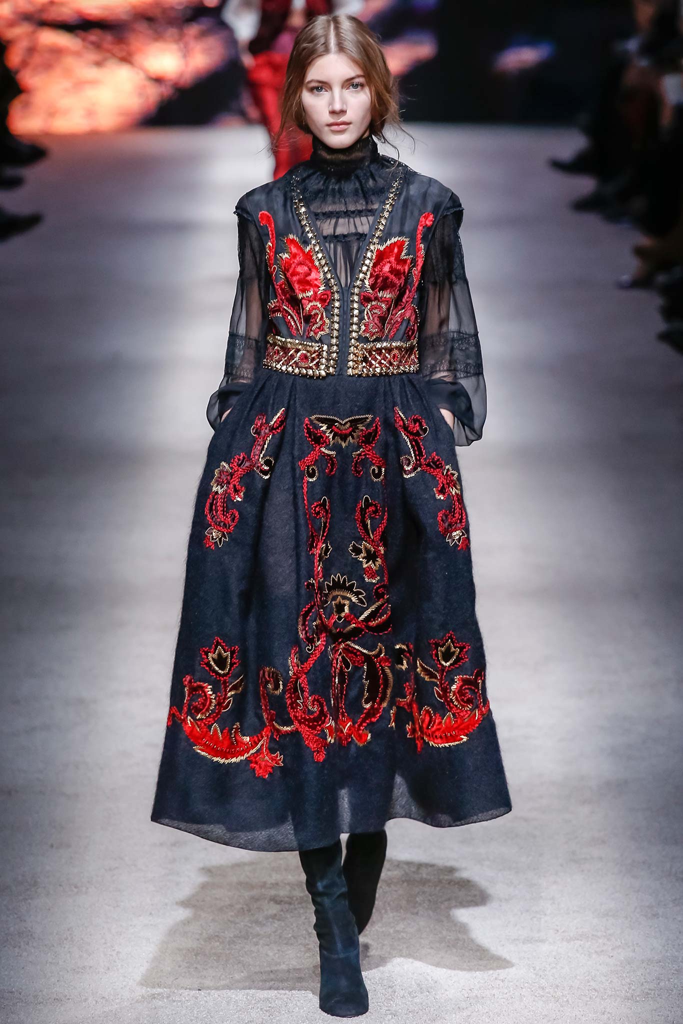 black silk embroidered dress