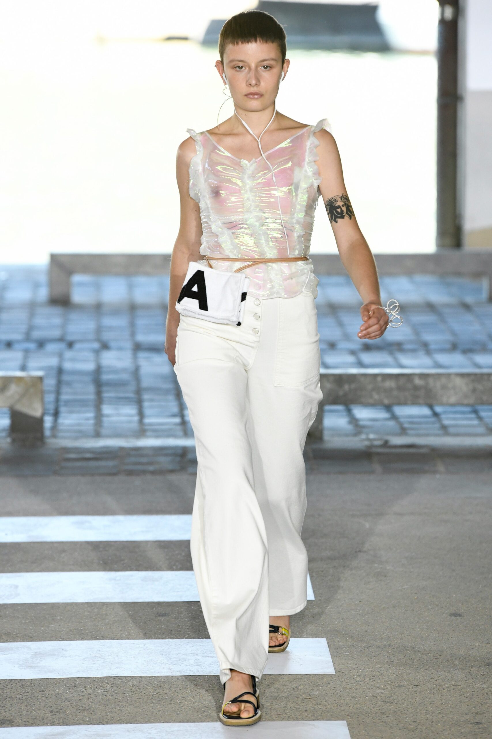 white multi-colored fitted top