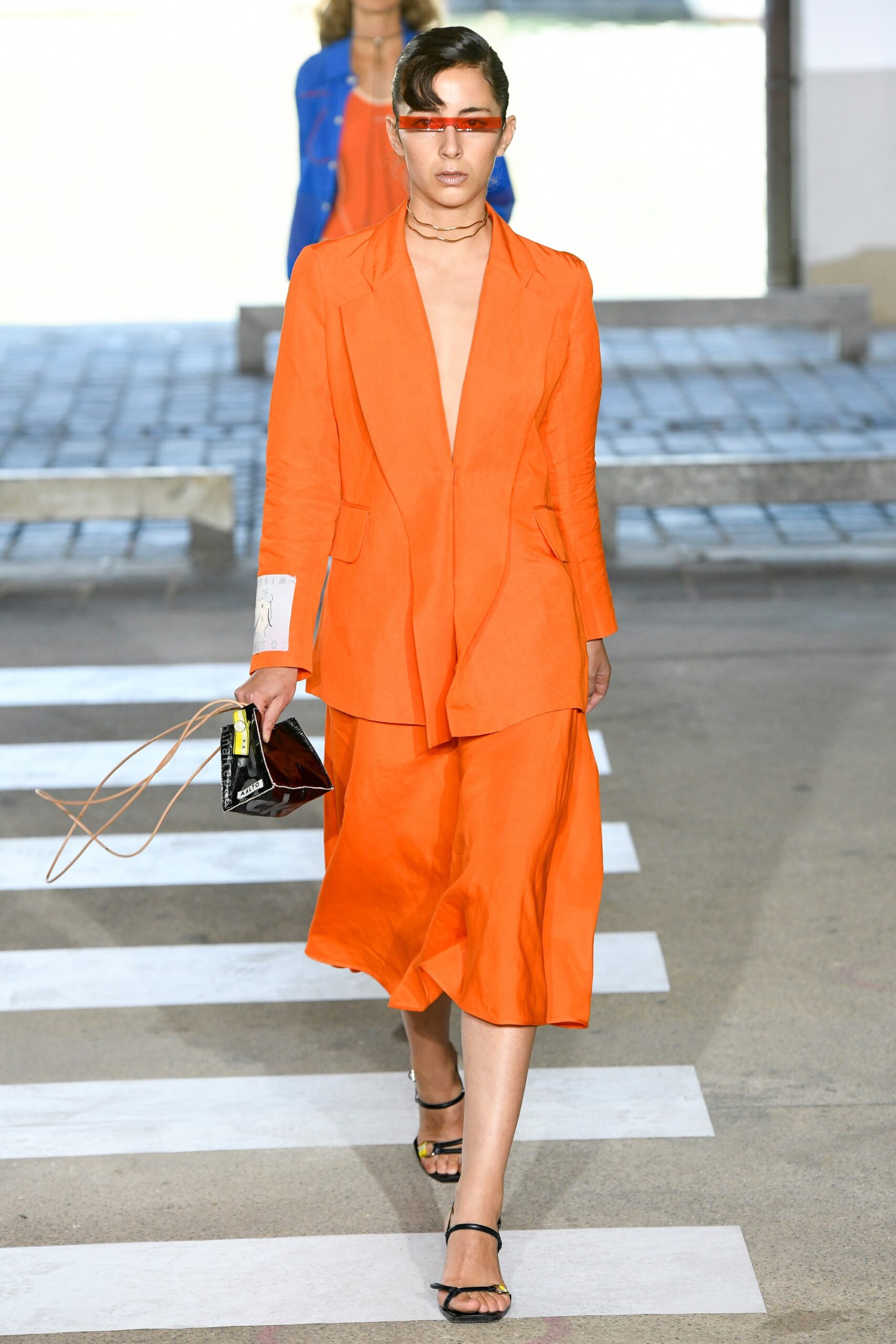 orange cotton long-sleeve collared tailored buttoned blazer