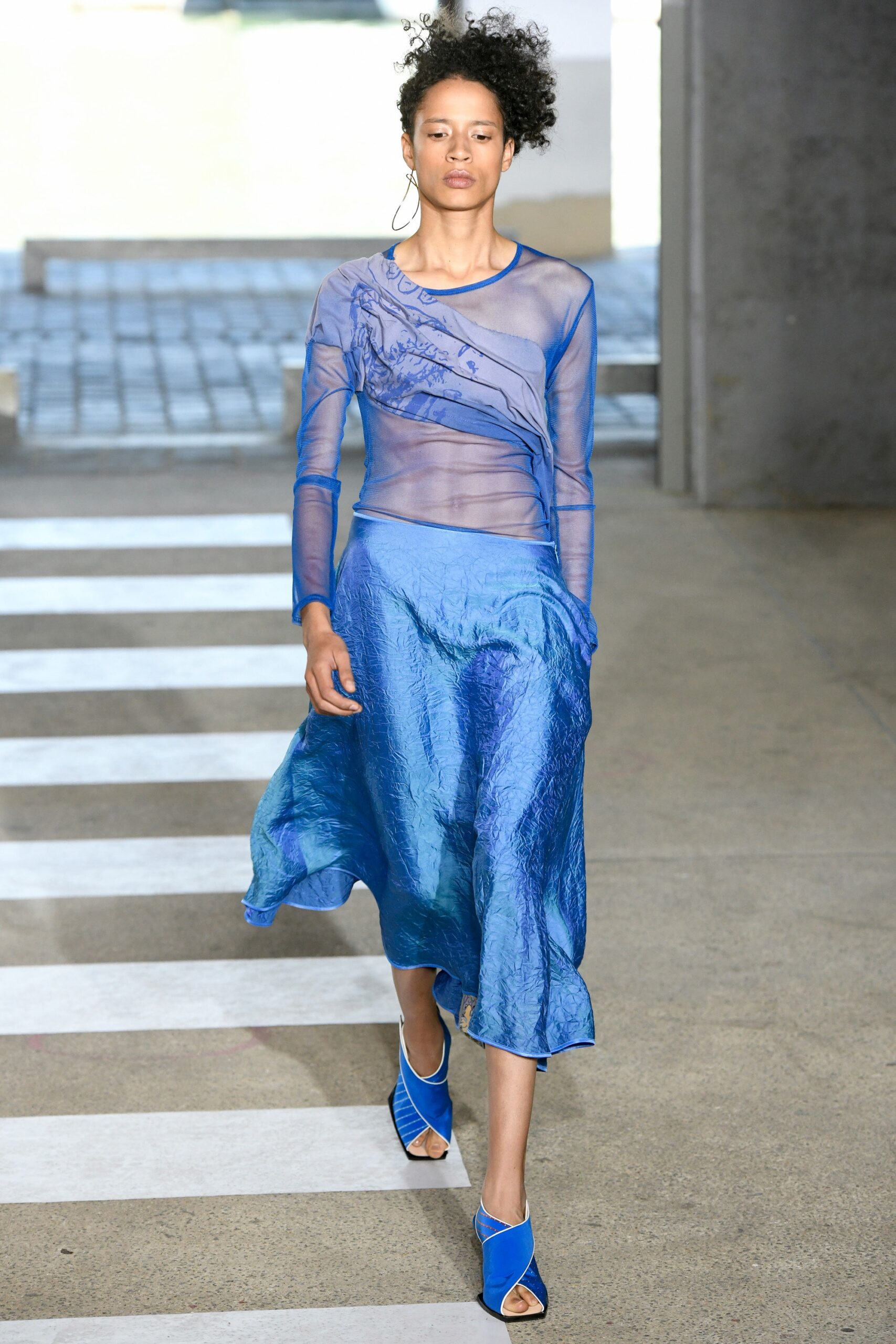 blue silk top and skirt