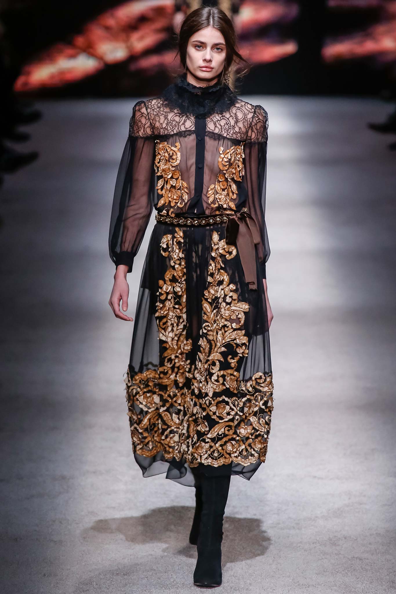 black silk embroidered midi dress