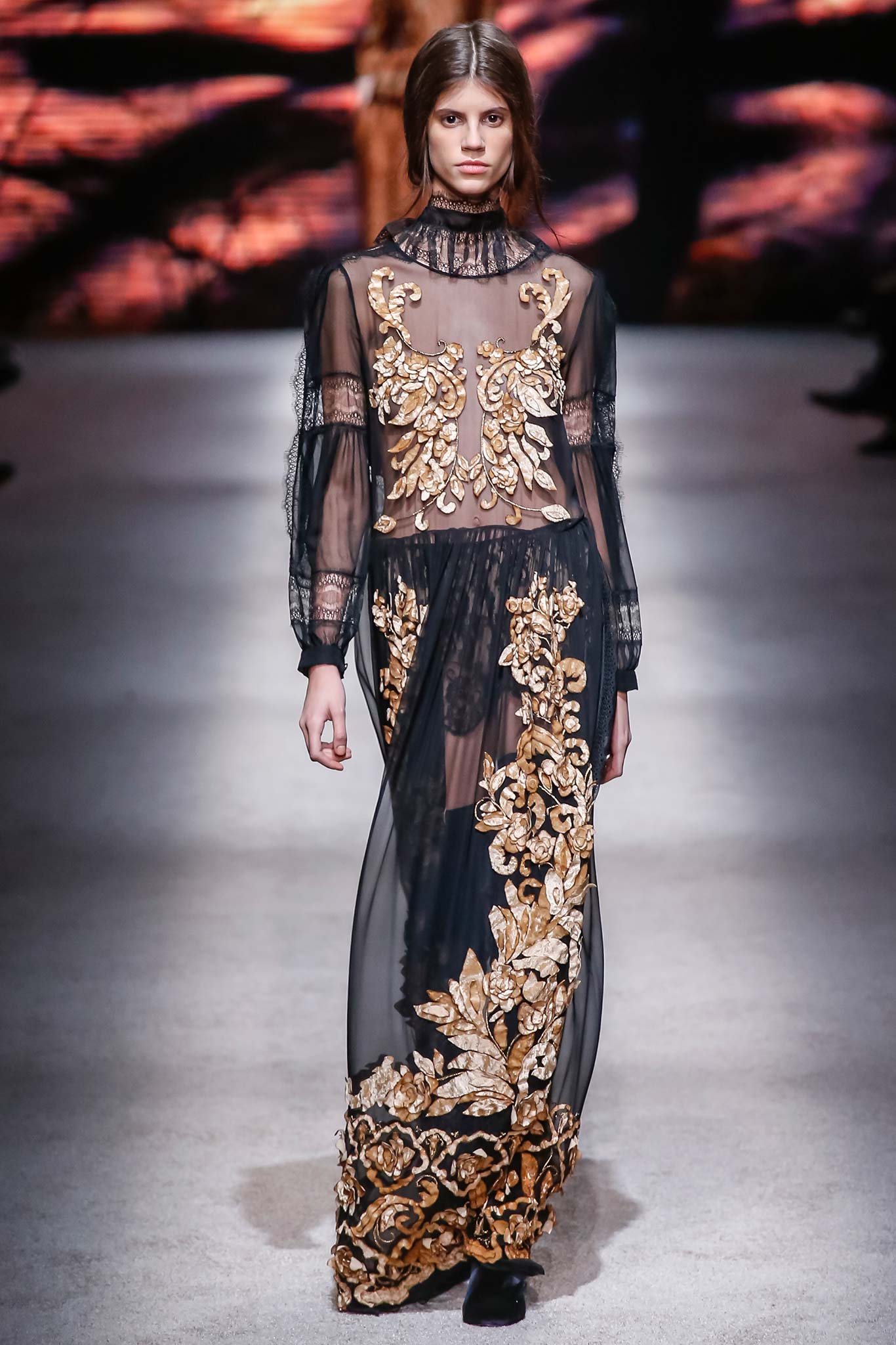 black silk embroidered gown