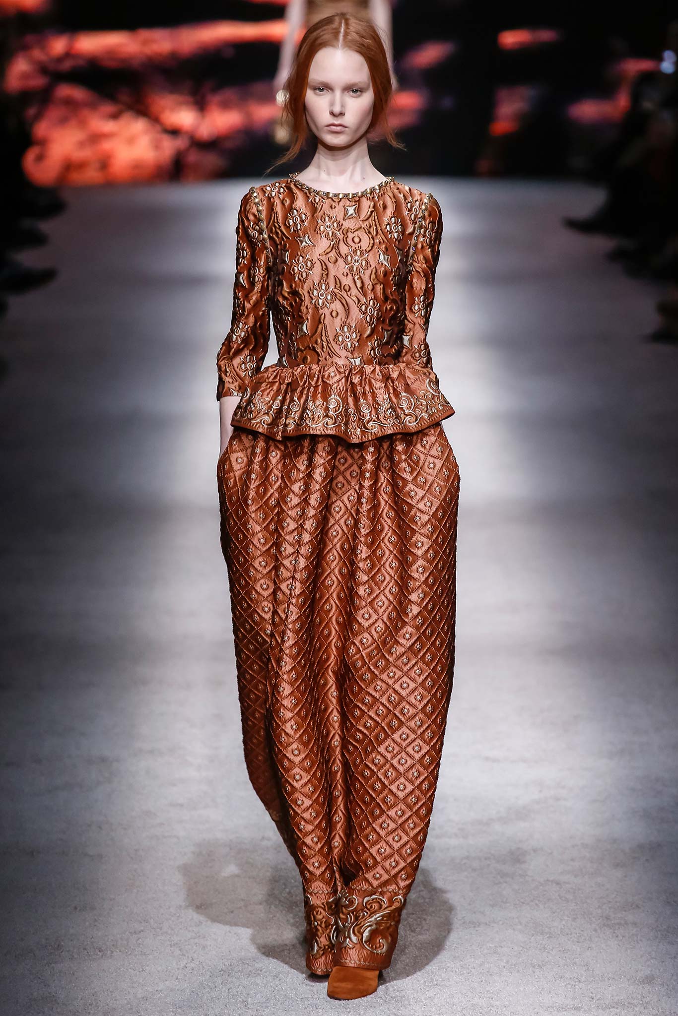 brown embroidered silk top and pants