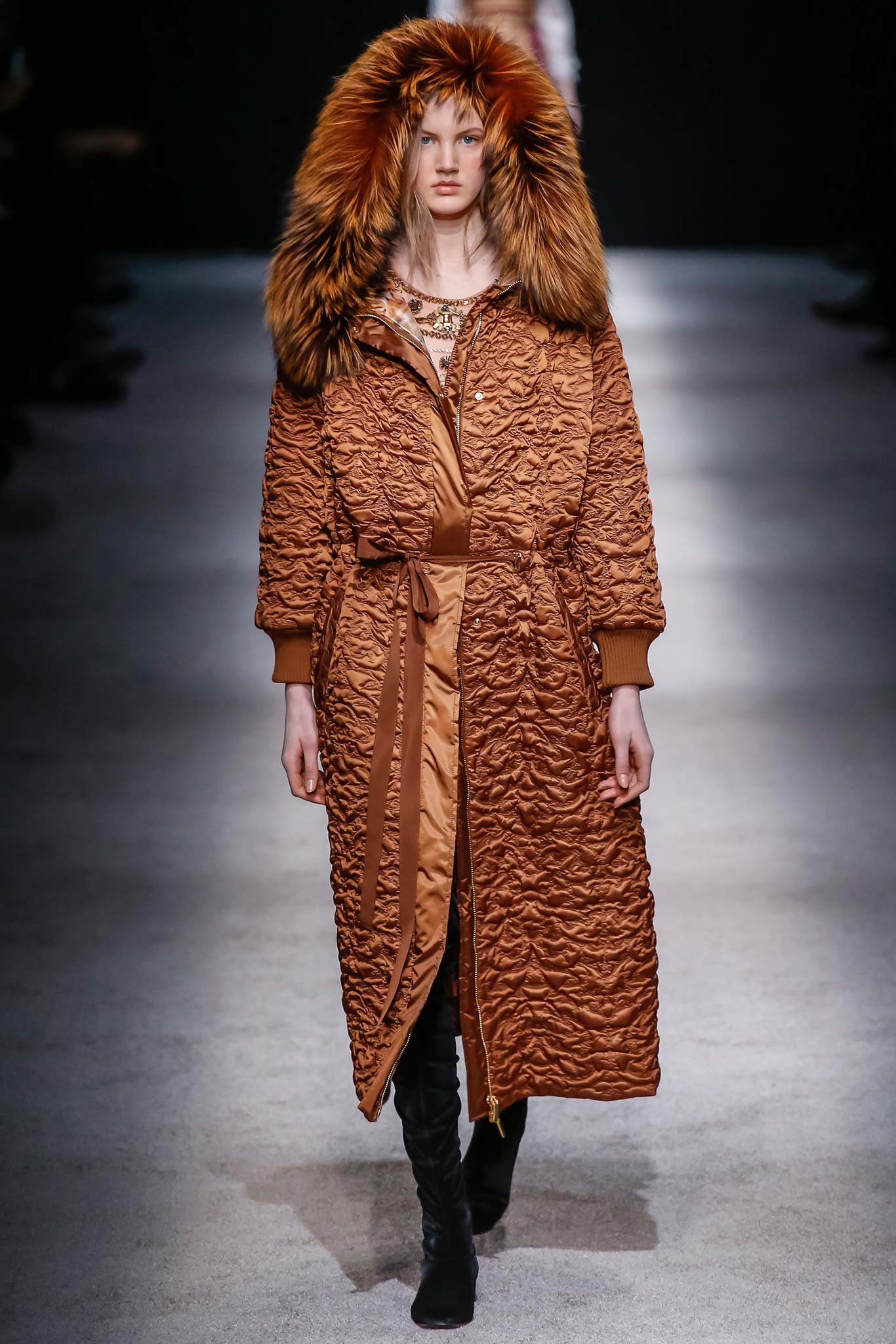 brown silk long-sleeve collared relaxed pleated belted coat