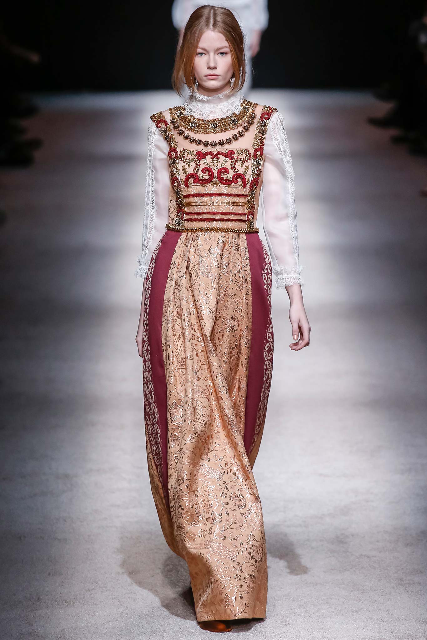 gold embroidered long-sleeve gown