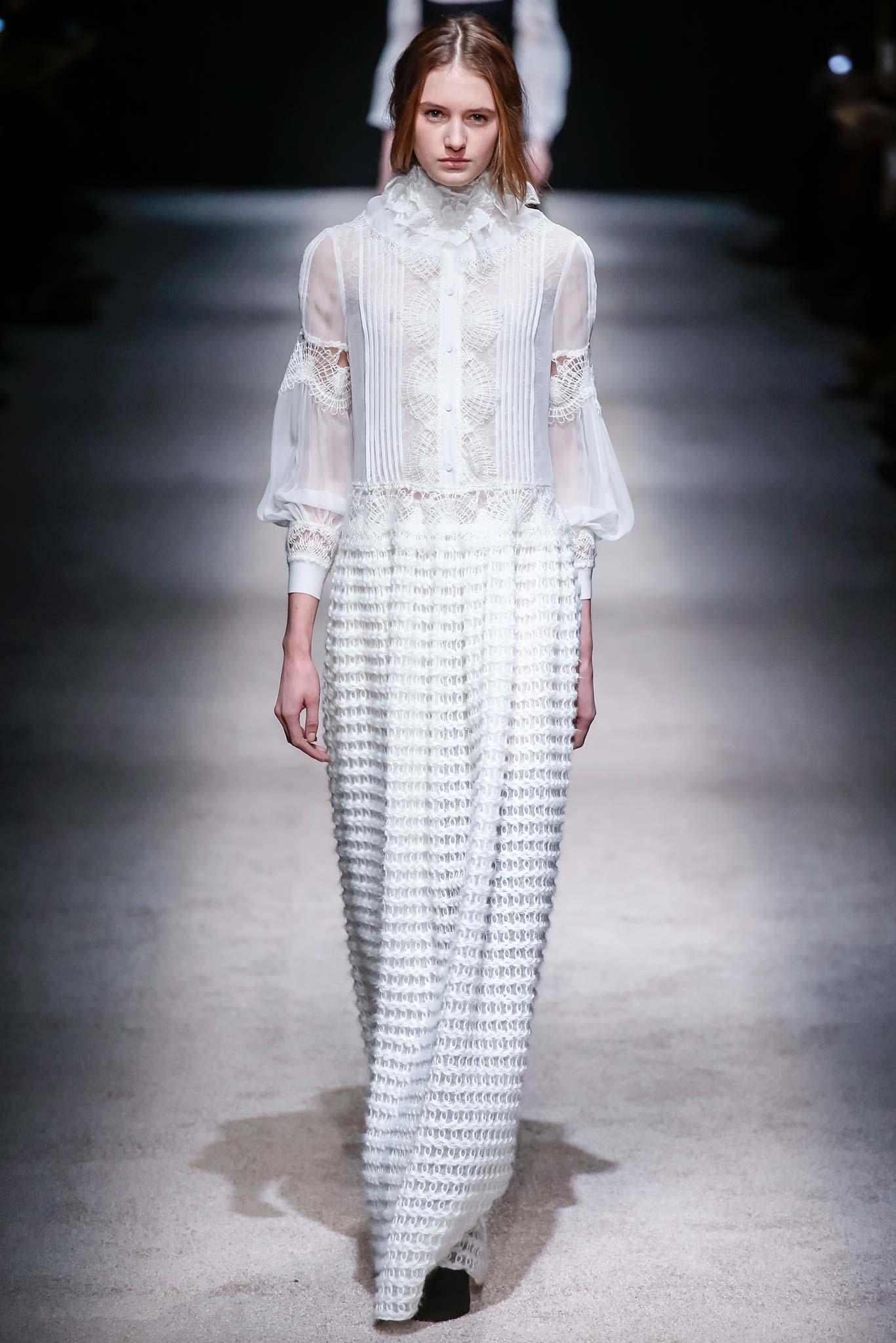 white silk long-sleeve dress