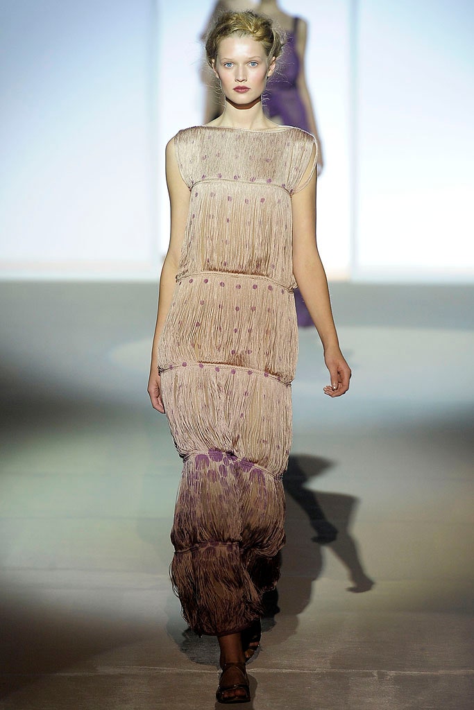 beige silk fringed maxi dress